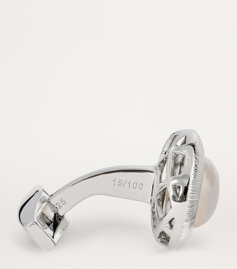 Rhodium-Plated Silver and Moonstone Graffiato Cufflink SILVER Image 4