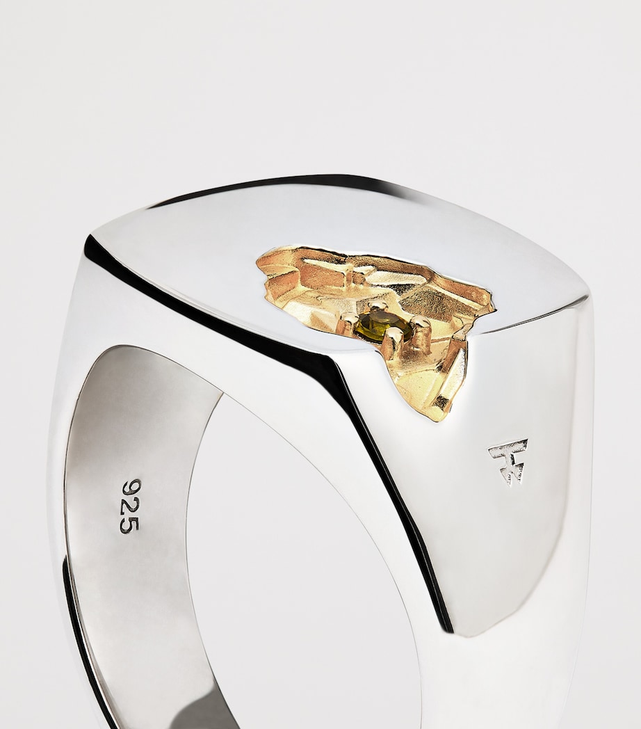 Sterling Silver and Tourmaline Mined Ring S925 / 18KGOLD Image 6