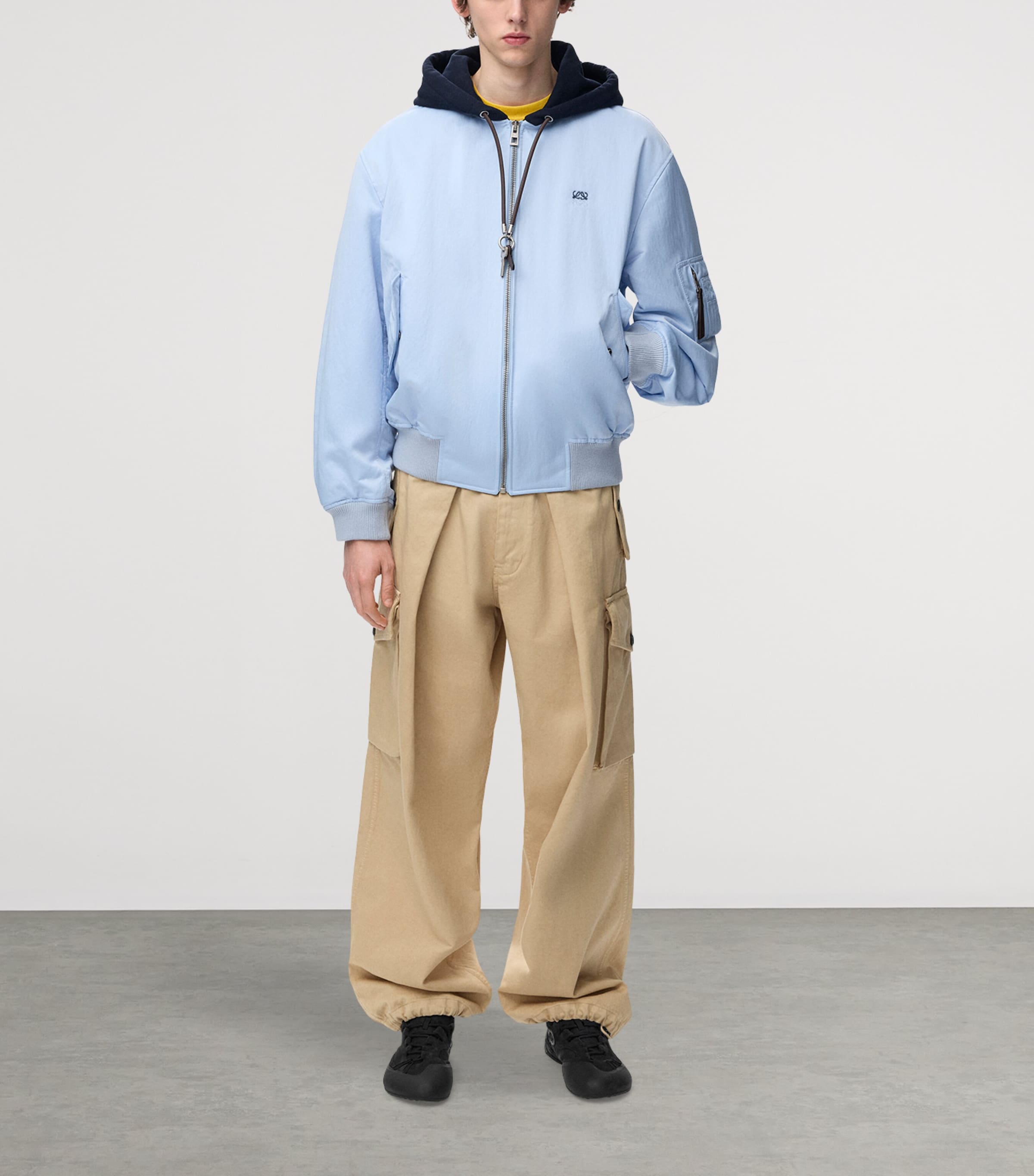 LOEWE Mens Anagram Hooded Bomber Jacket Blue Image 2