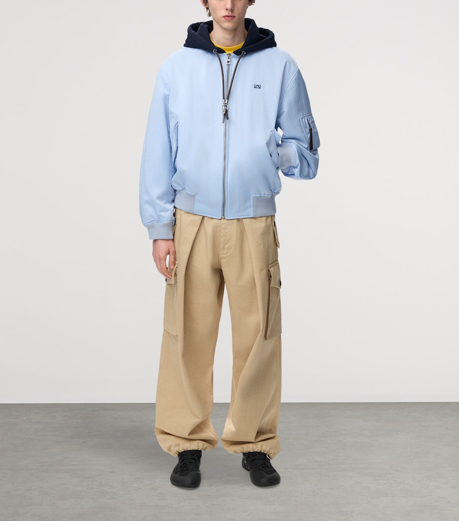 LOEWE Mens Anagram Hooded Bomber Jacket Blue Image 2
