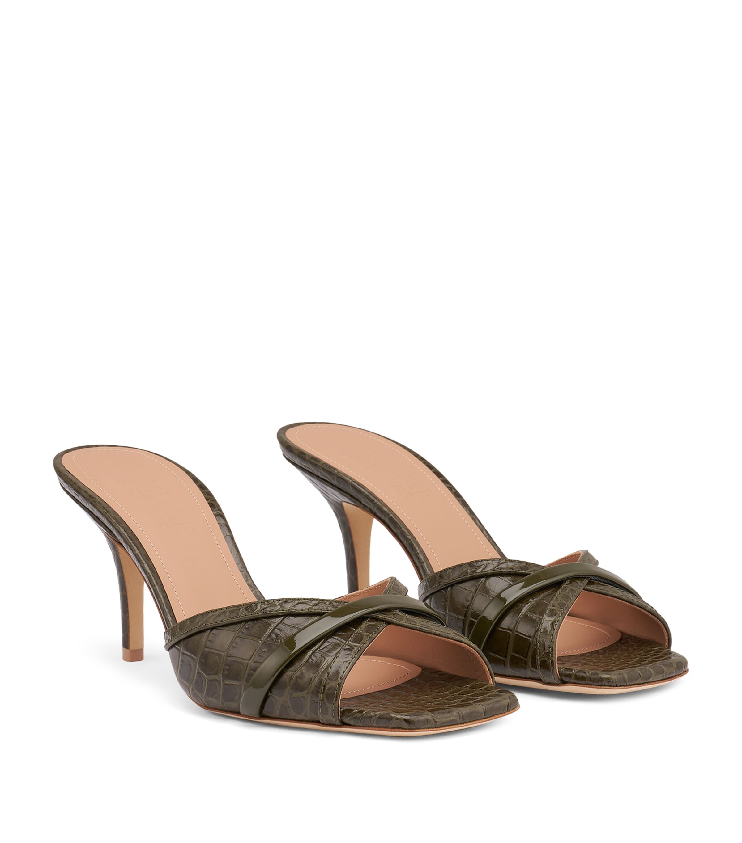 Malone Souliers Croc-Embossed Leather Perla Mules 70 Olive Image 3
