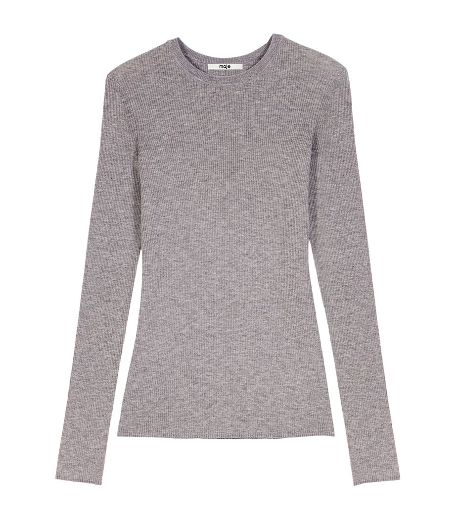 Maje Womens Wool-Silk Rib-Knit Sweater Grey Image 1