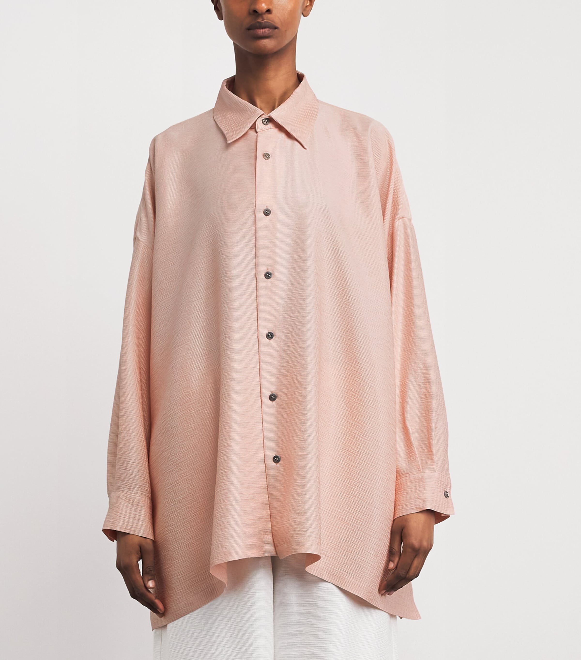 Eskandar Womens Silk Plissé Wide A-Line Shirt Rosepowder Image 4
