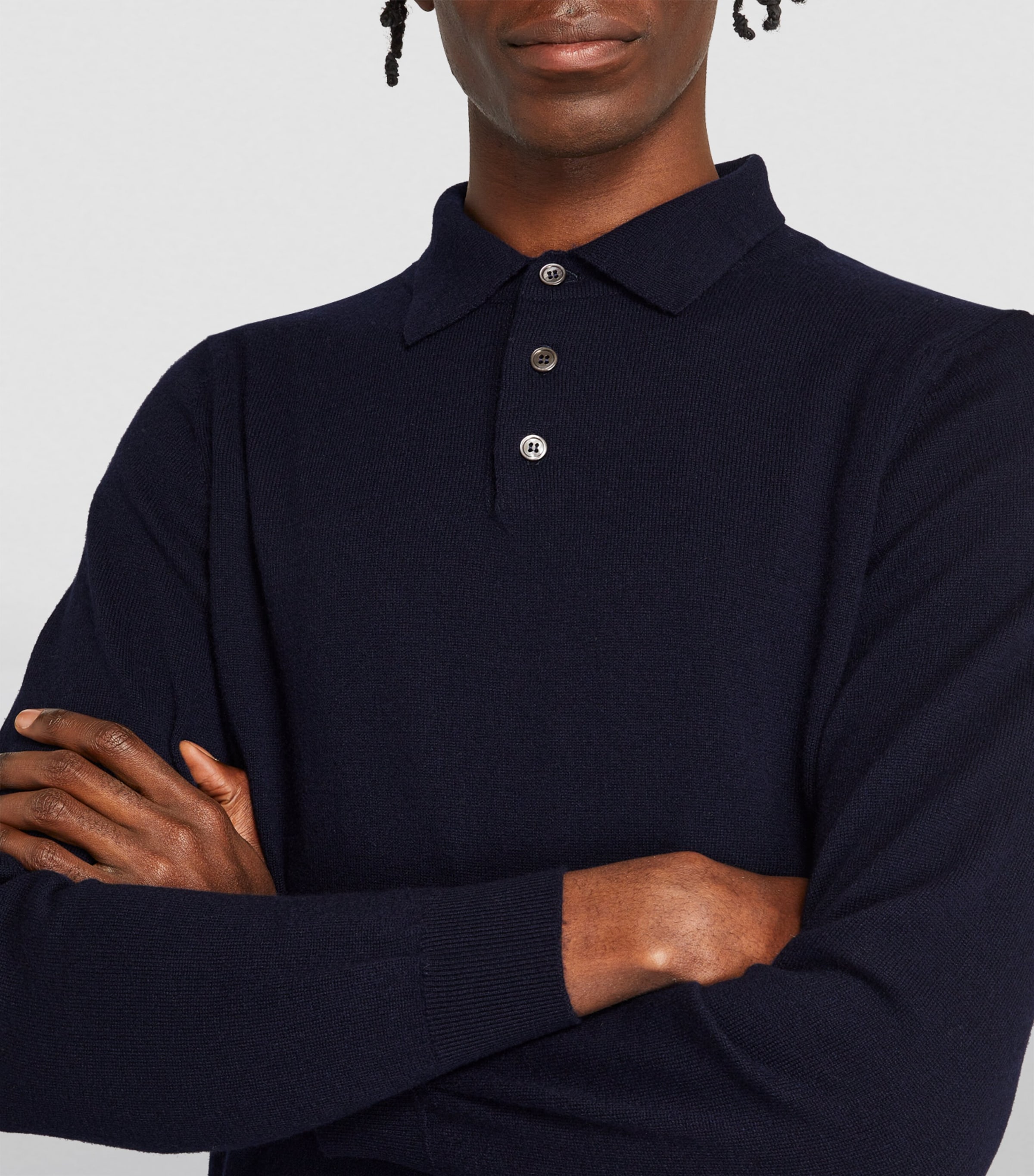 Cashmere Long-Sleeve Polo Shirt NAVY Image 6