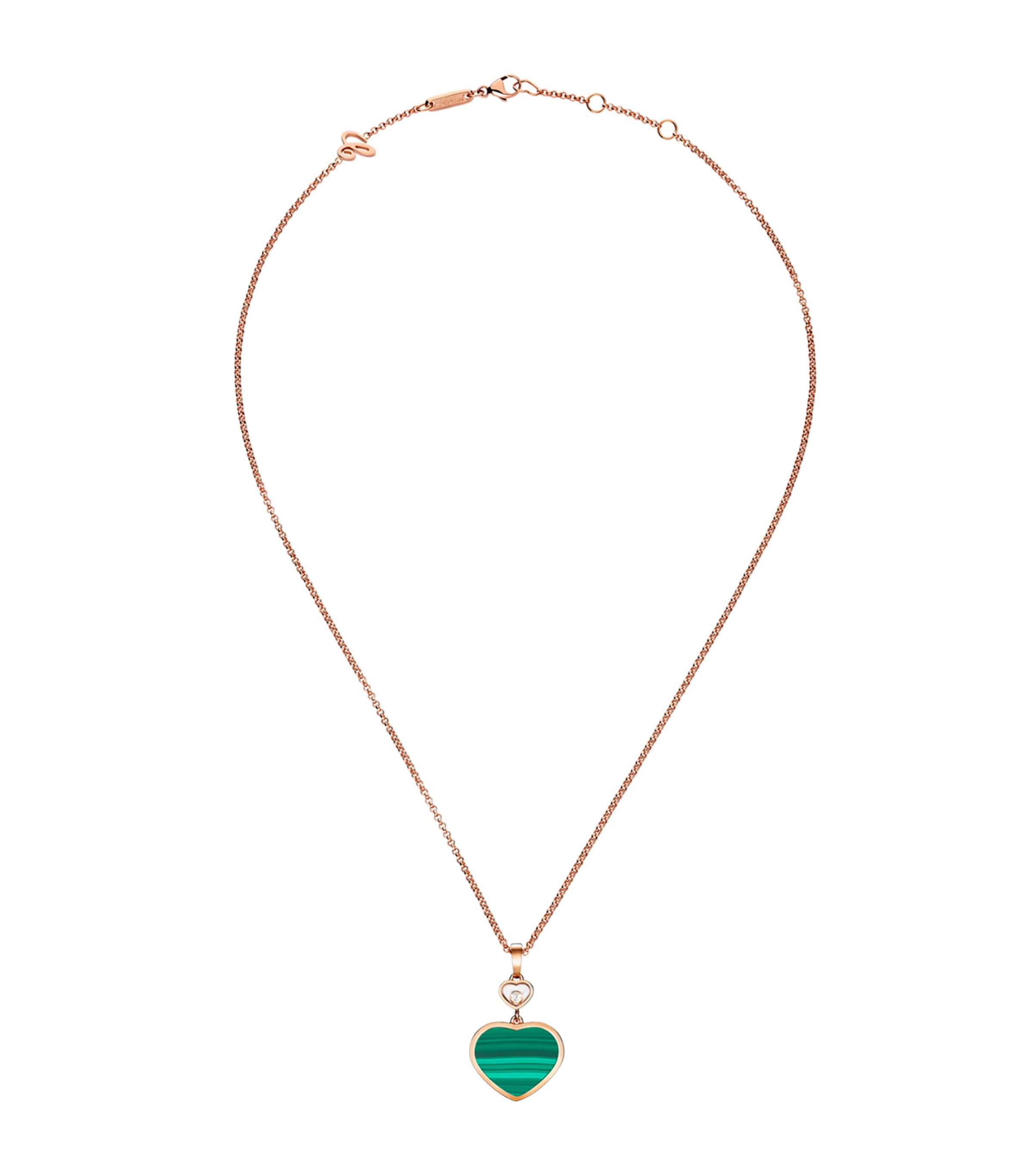 Rose Gold, Diamond and Malachite Happy Hearts Necklace 18K ROSE GOLD Image 2