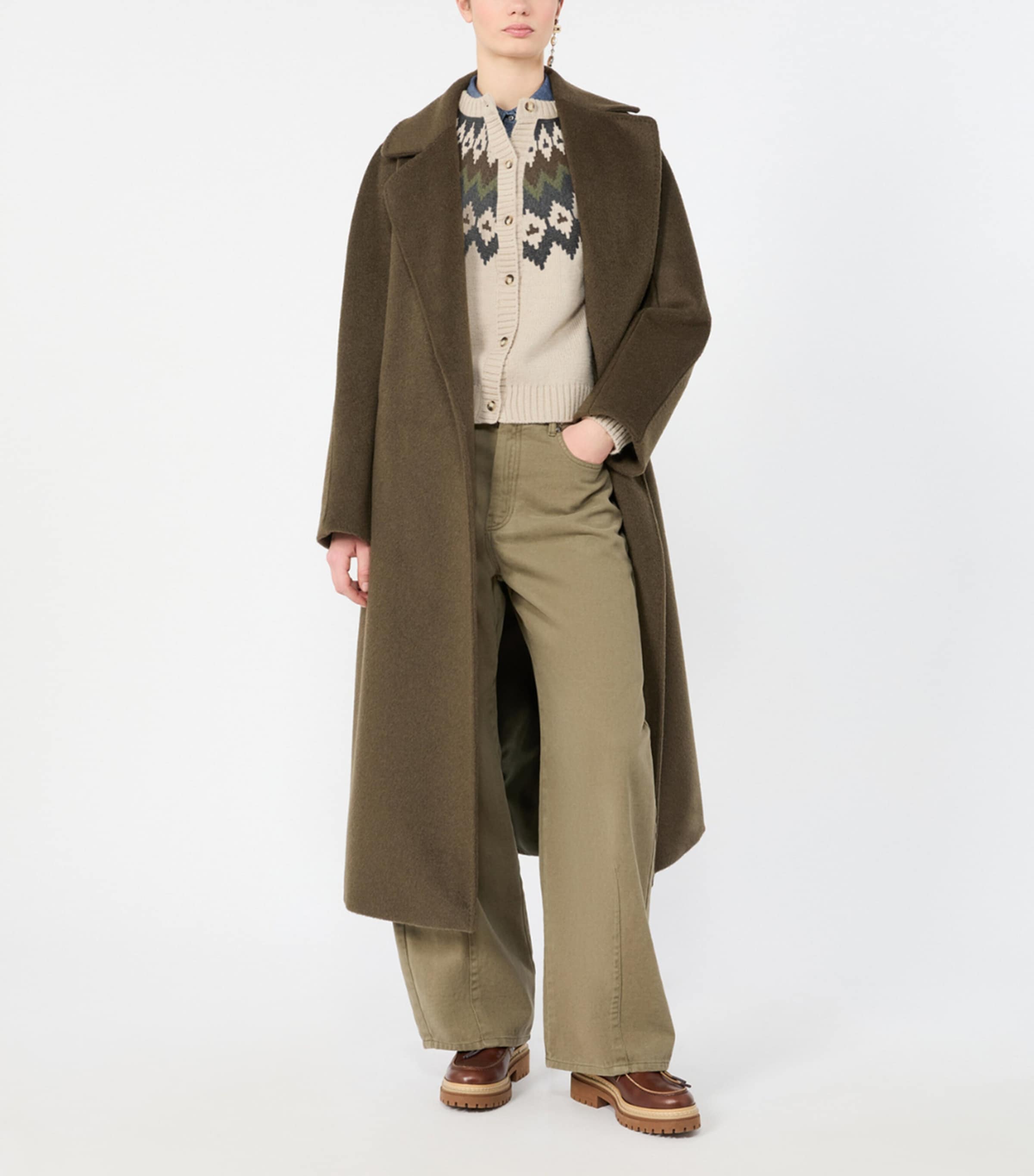 Weekend Max Mara Womens Wool-Blend Belted Coat Kaki Image 2