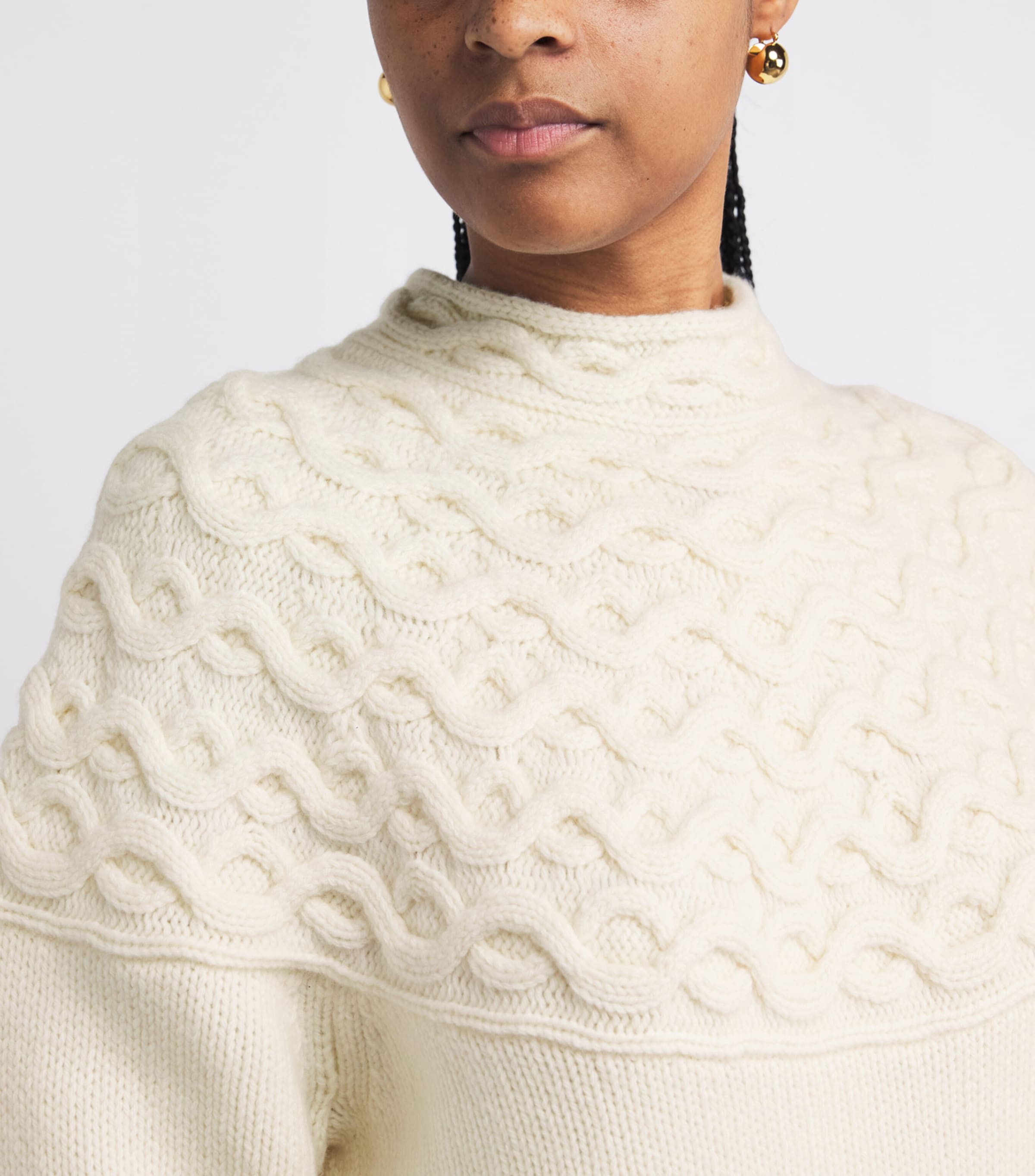 Wool-Cashmere Cable-Knit Sweater C05-IVORY Image 6