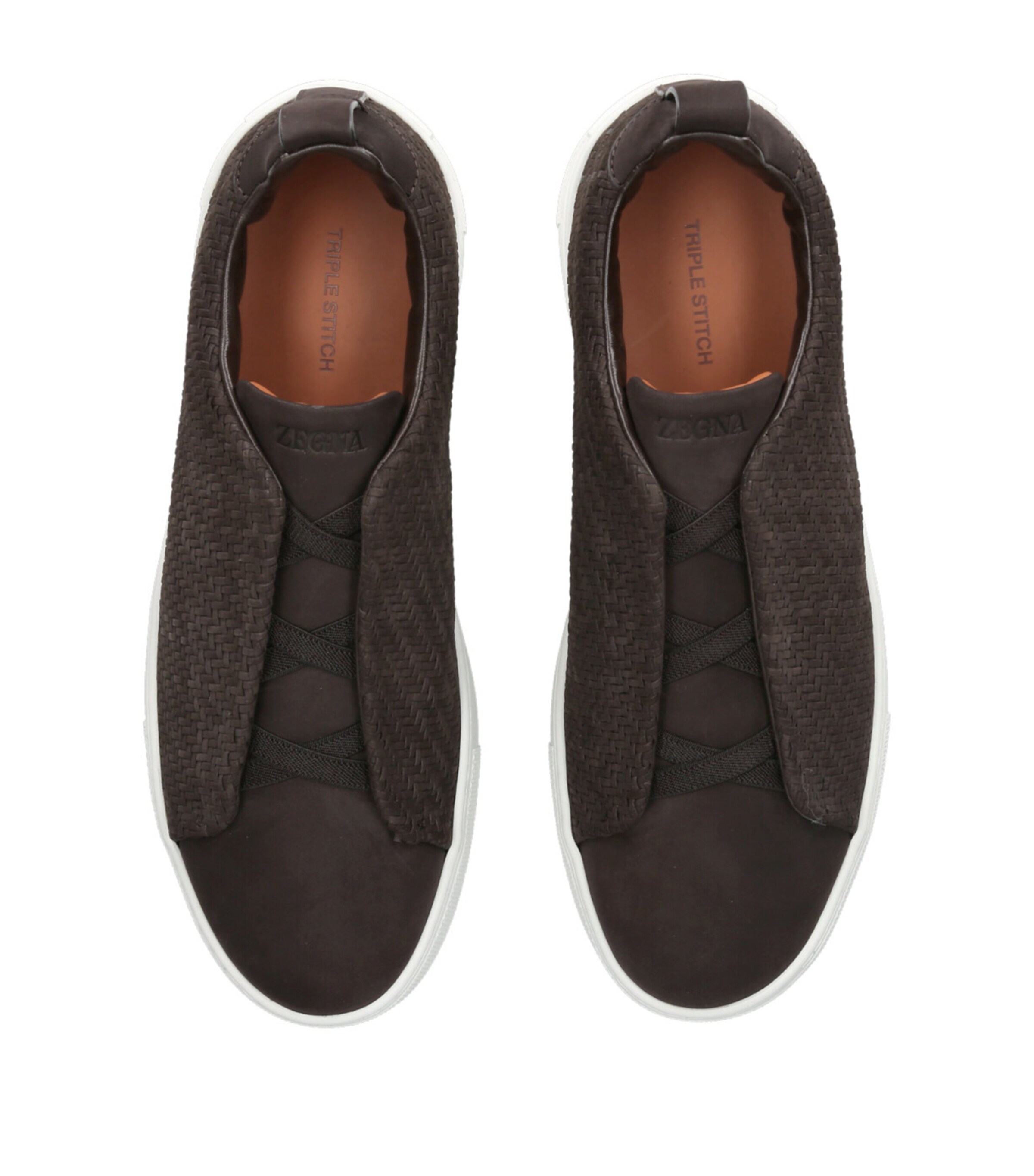 Leather Woven Triple Stitch Sneakers DARK BROWN Image 4