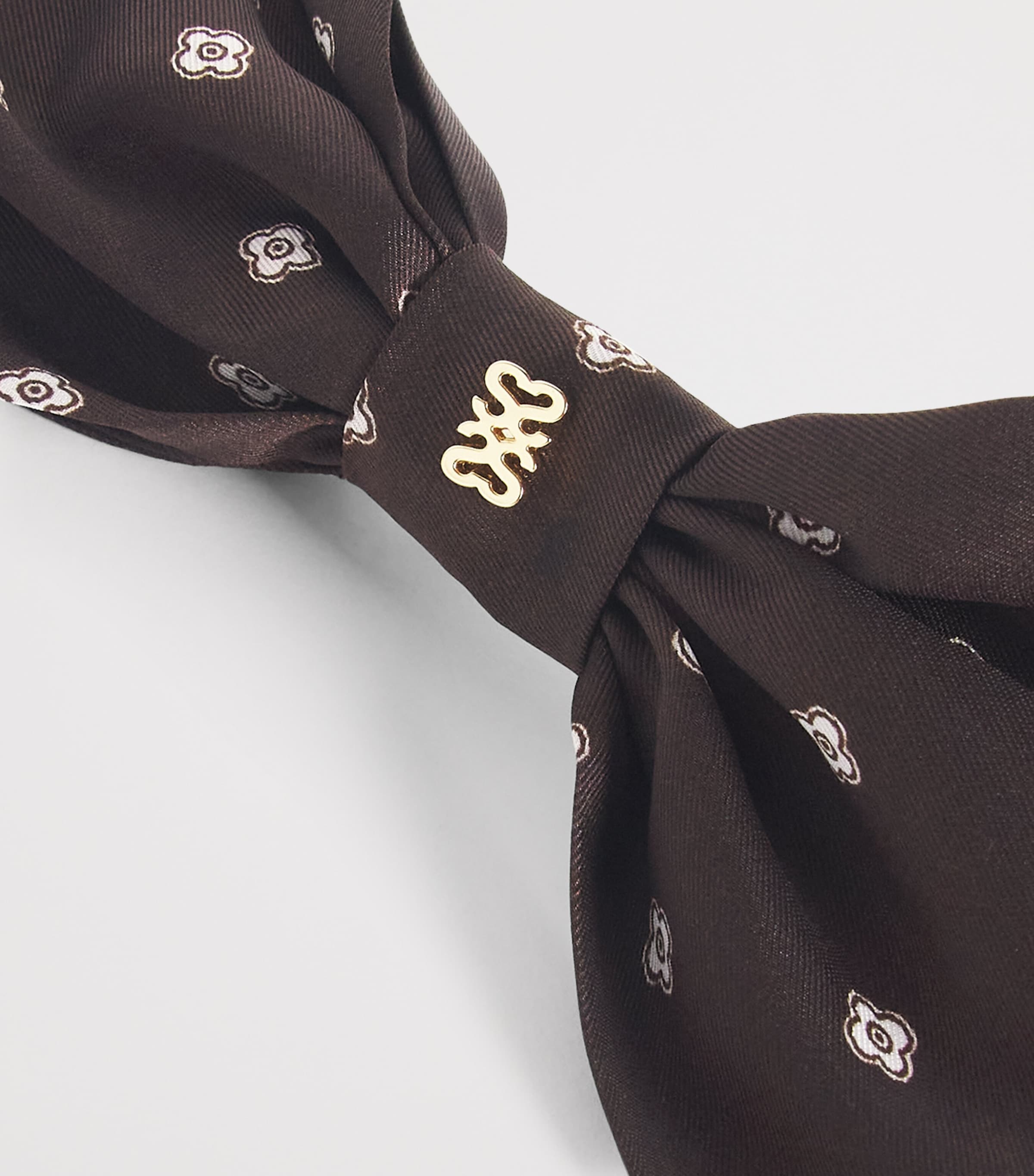 Satin Printed Hair Bow BROWN / WHITE Image 4