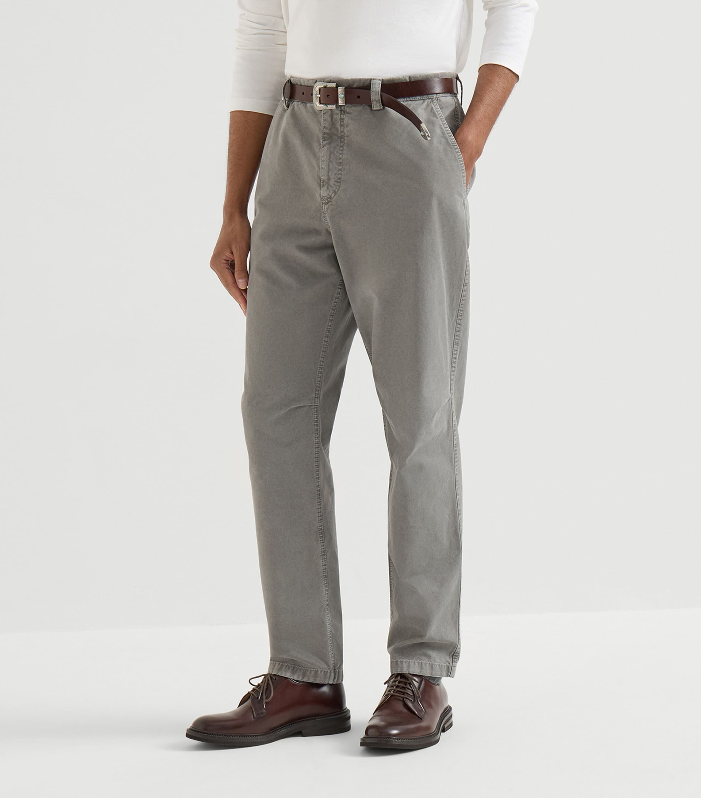 Brunello Cucinelli Mens Peached Cotton Gabardine Trousers Image 4