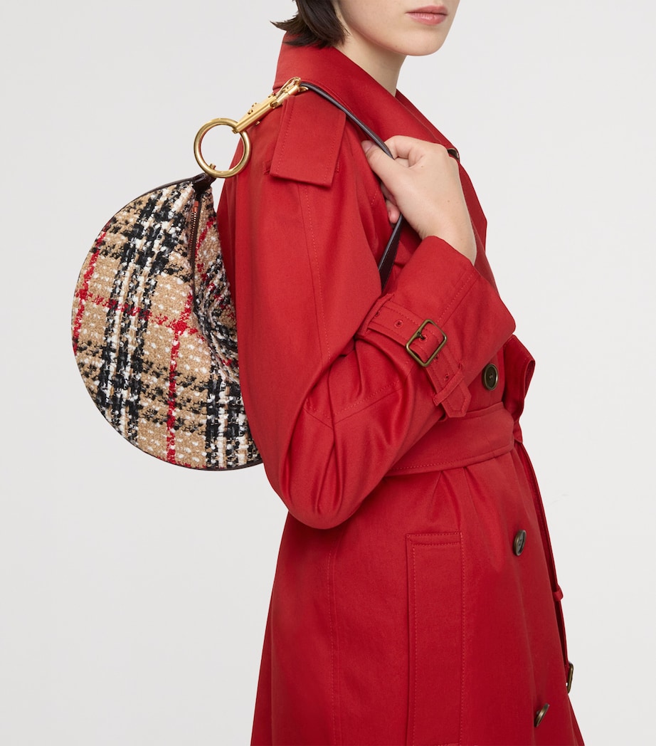 Leather and Bouclé Knight Arc Shoulder Bag SAND Image 3