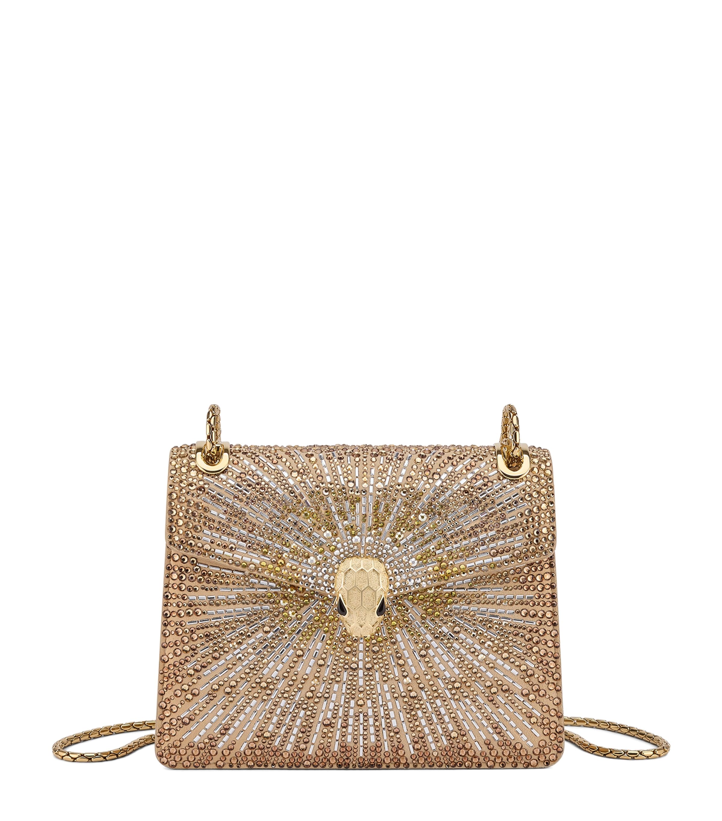Small Crystal-Embellished Suede Serpenti Forever Day-to-Night Shoulder Bag GOLD Image 1