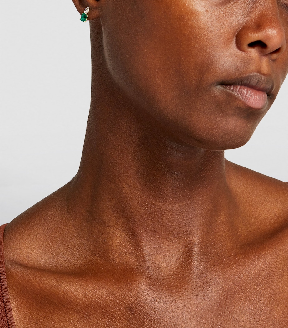 Yellow Gold, Diamond and Emerald Single Stud Earring YELOW GOLD Image 6