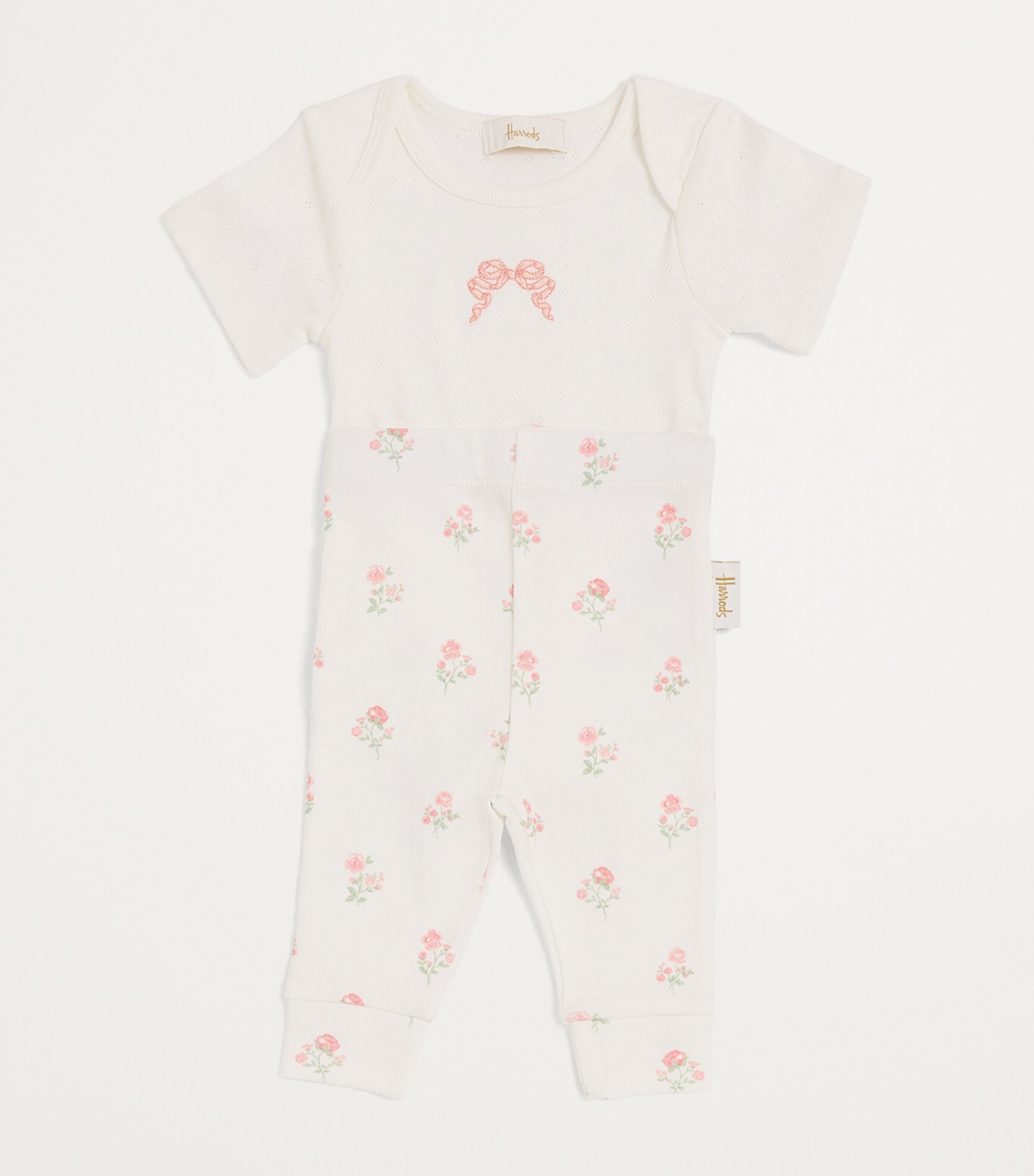 Harrods Floral Bodysuit and Trousers Gift Set (0-18 Months) Ivory Image 3