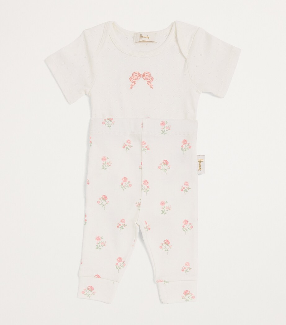 Harrods Floral Bodysuit and Trousers Gift Set (0-18 Months) Ivory Image 3
