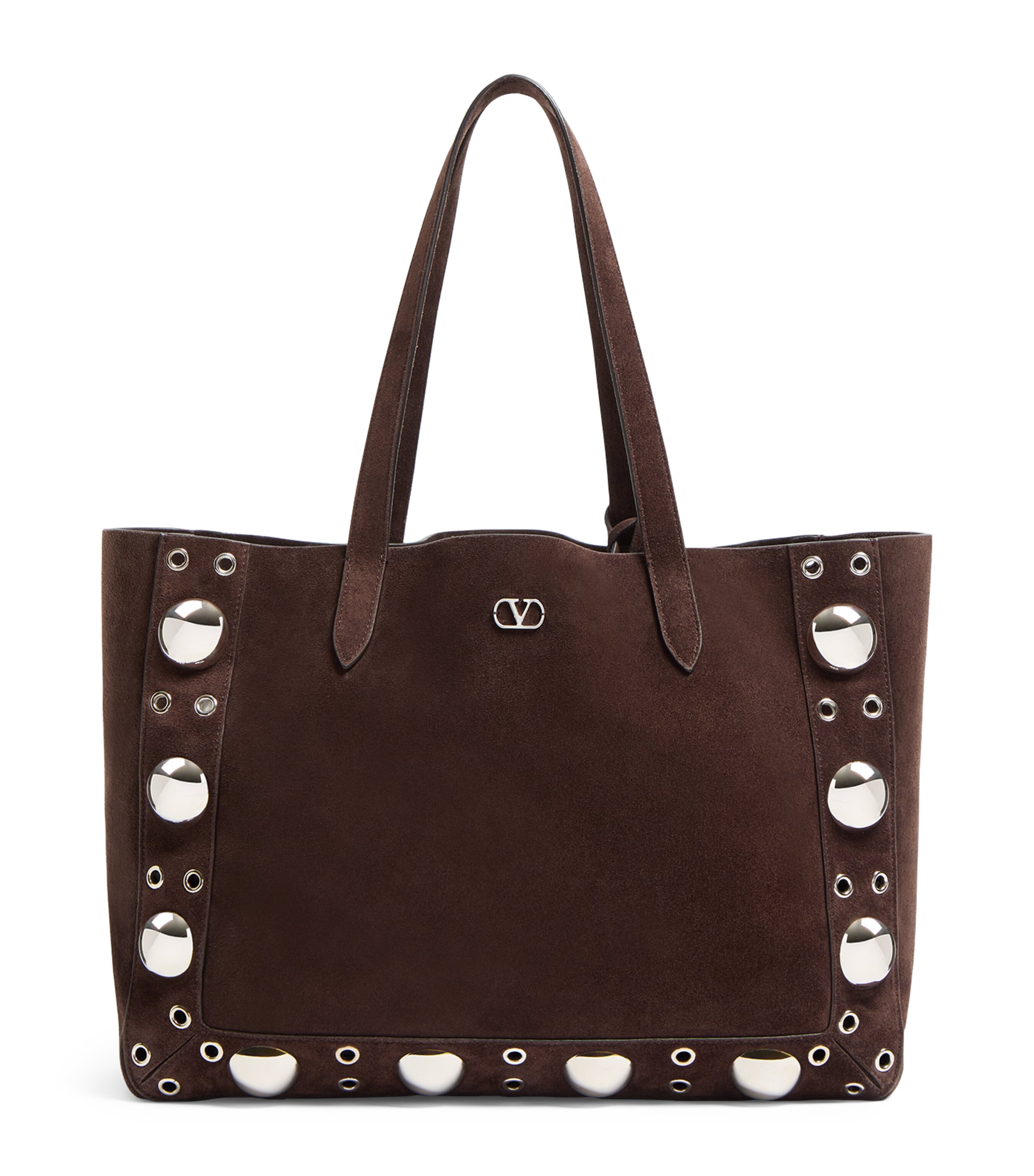 Valentino Nellcote Studded Suede Tote Bag In Brown