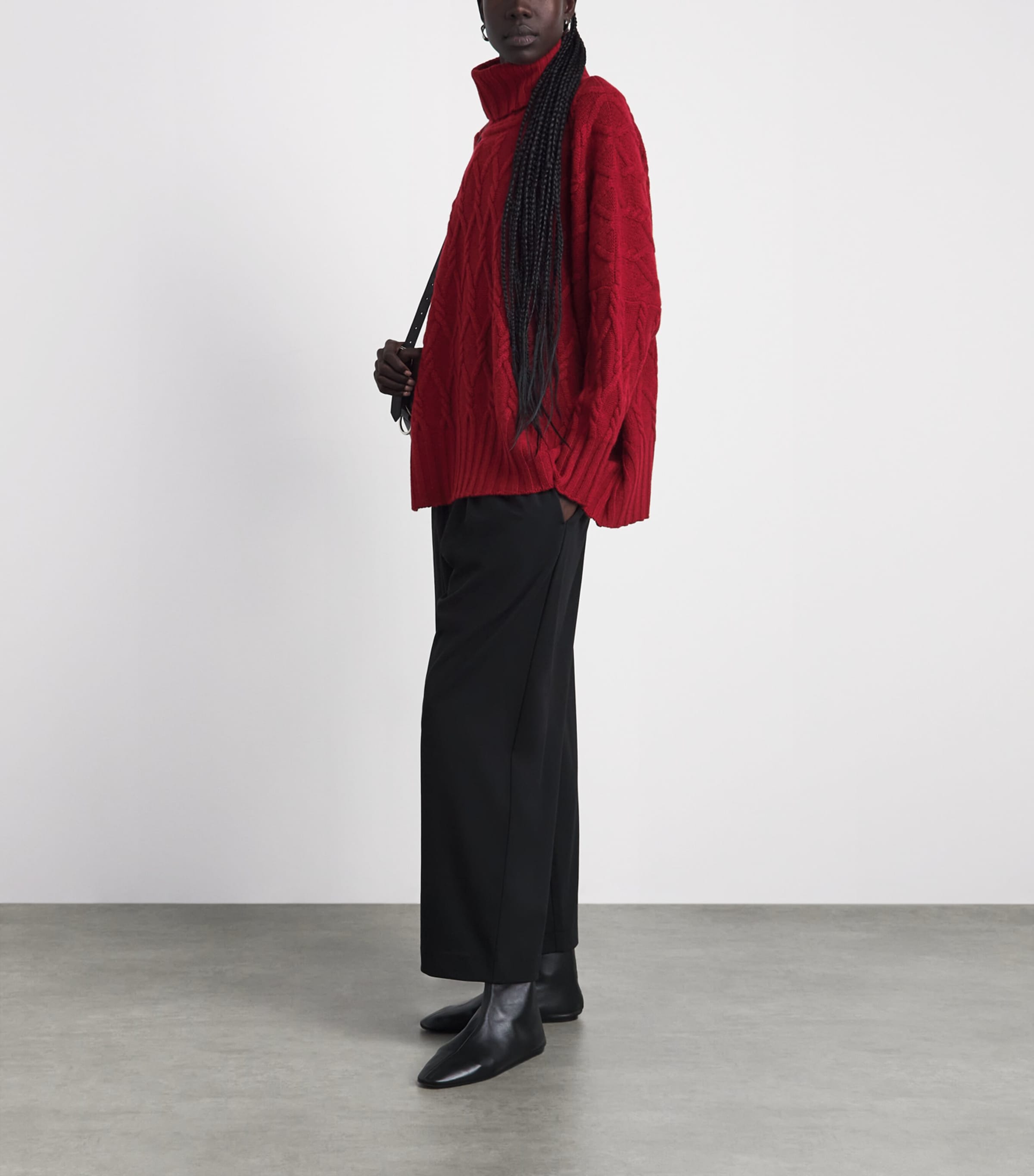 Eskandar Womens Cashmere Cable-Knit Rollneck Sweater Red Image 2