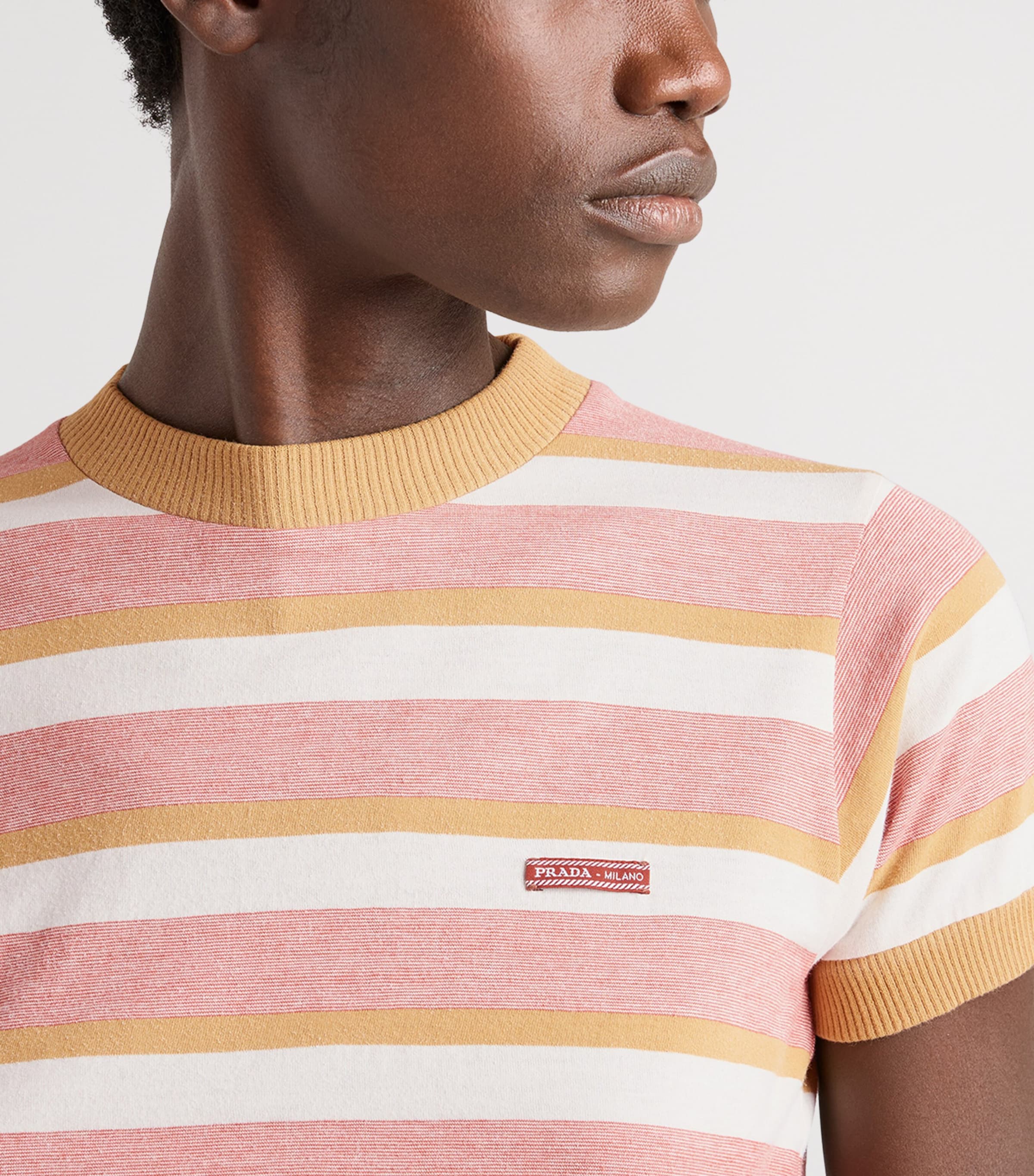 Prada Womens Cotton Bayadere Stripe T-Shirt Orange Image 5
