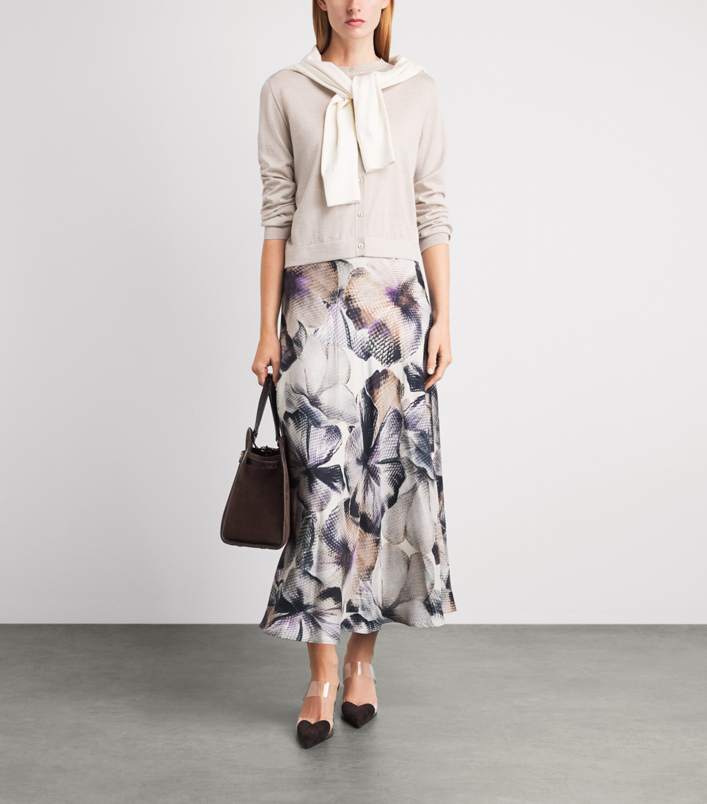 Agnona Womens Wool-Silk-Cashmere Cardigan Beige Greige Image 2