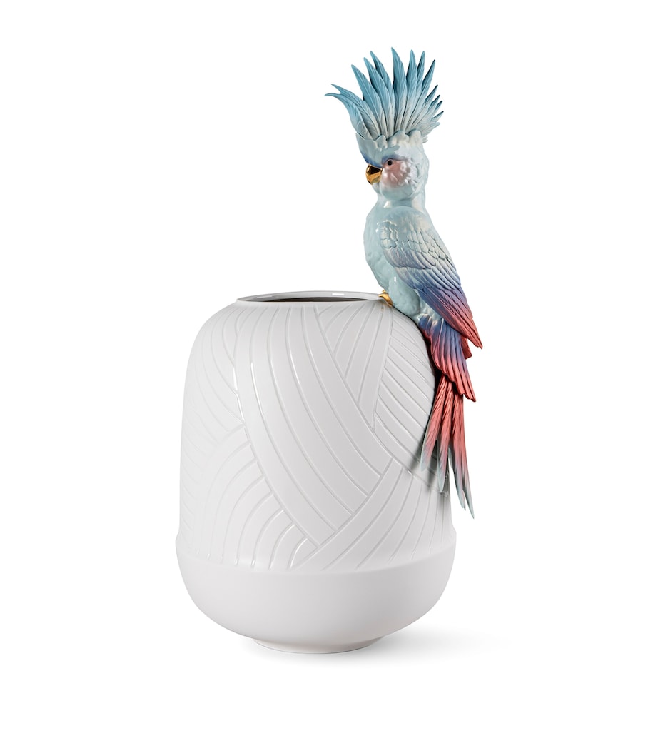 Lladró Cockatoo Vase (51cm) White & Blue Image 1