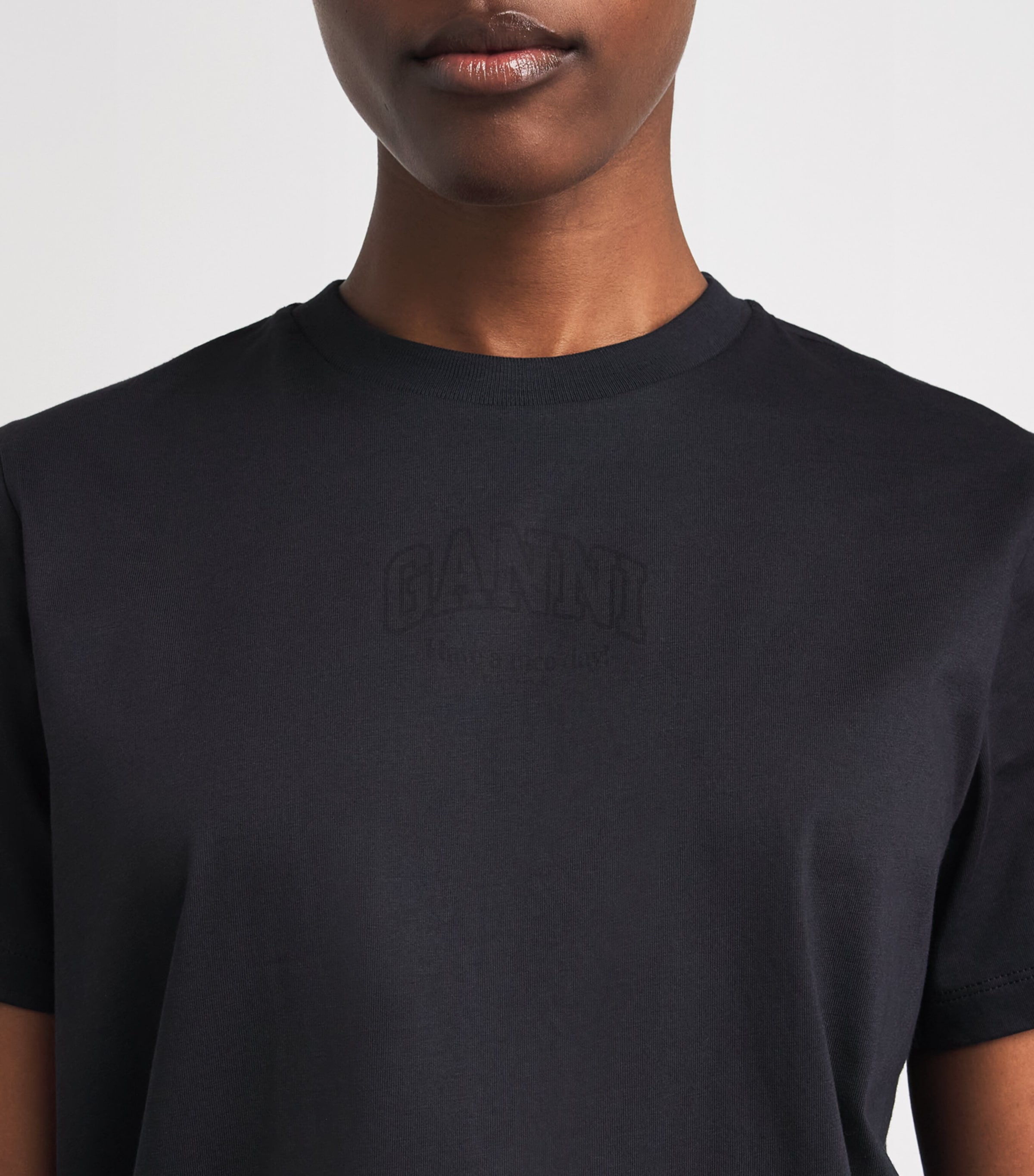 GANNI Womens Organic Cotton Logo T-Shirt Phantom Image 3