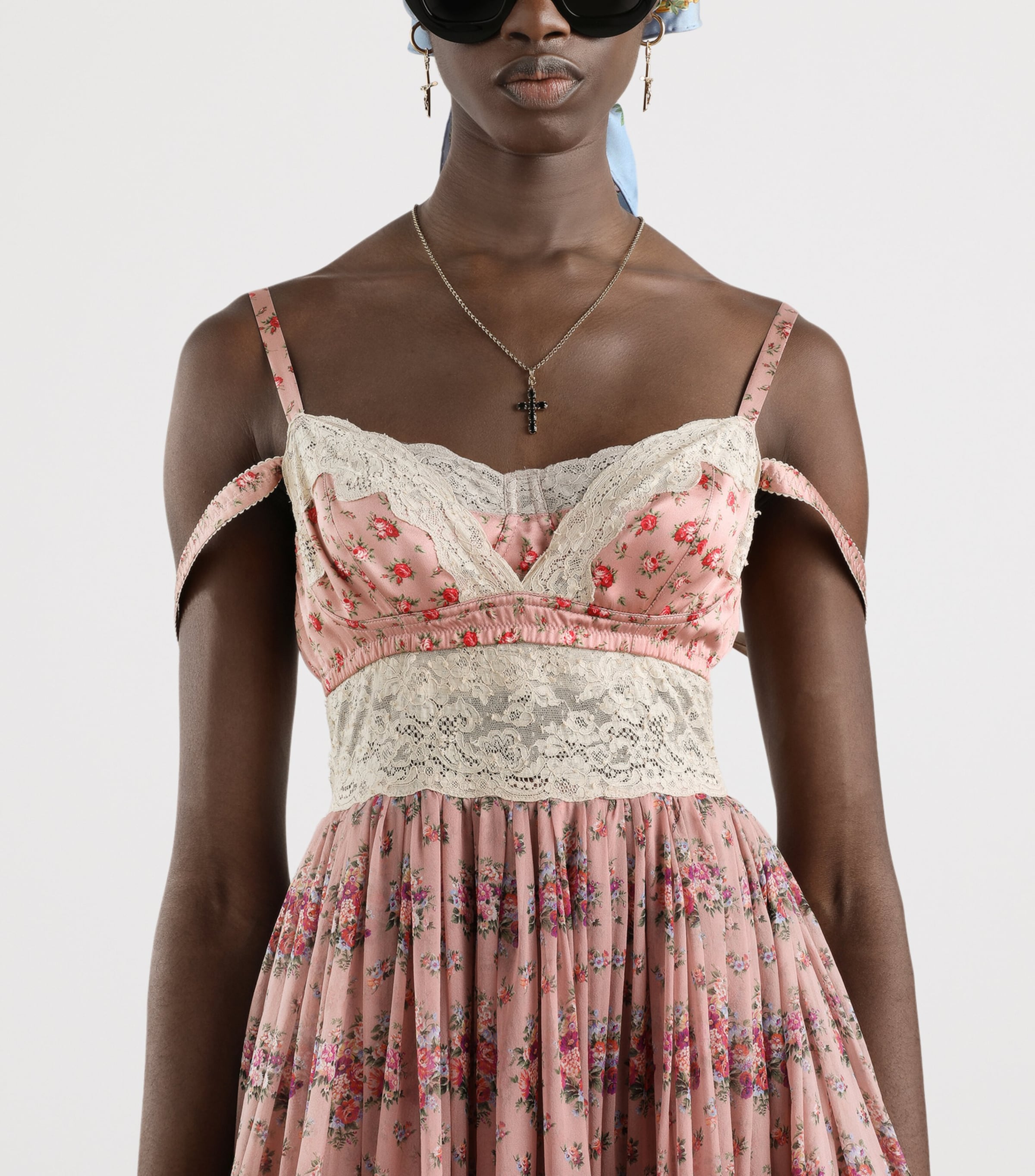 Dolce&Gabbana Womens Silk-Cotton Floral Corset Midi Dress Mazz Image 4