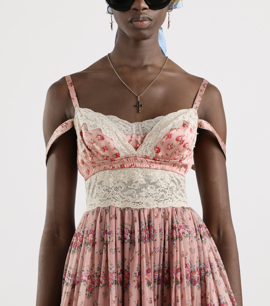 Dolce&Gabbana Womens Silk-Cotton Floral Corset Midi Dress Mazz Image 4