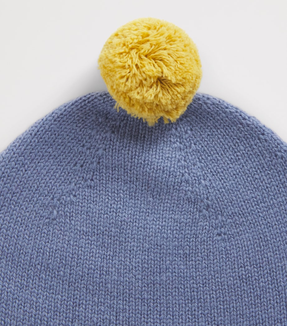 Rosie Sugden Cashmere Pom-Pom Bonnet (0-24 Months) Hudson Bay/gold Dust Image 3