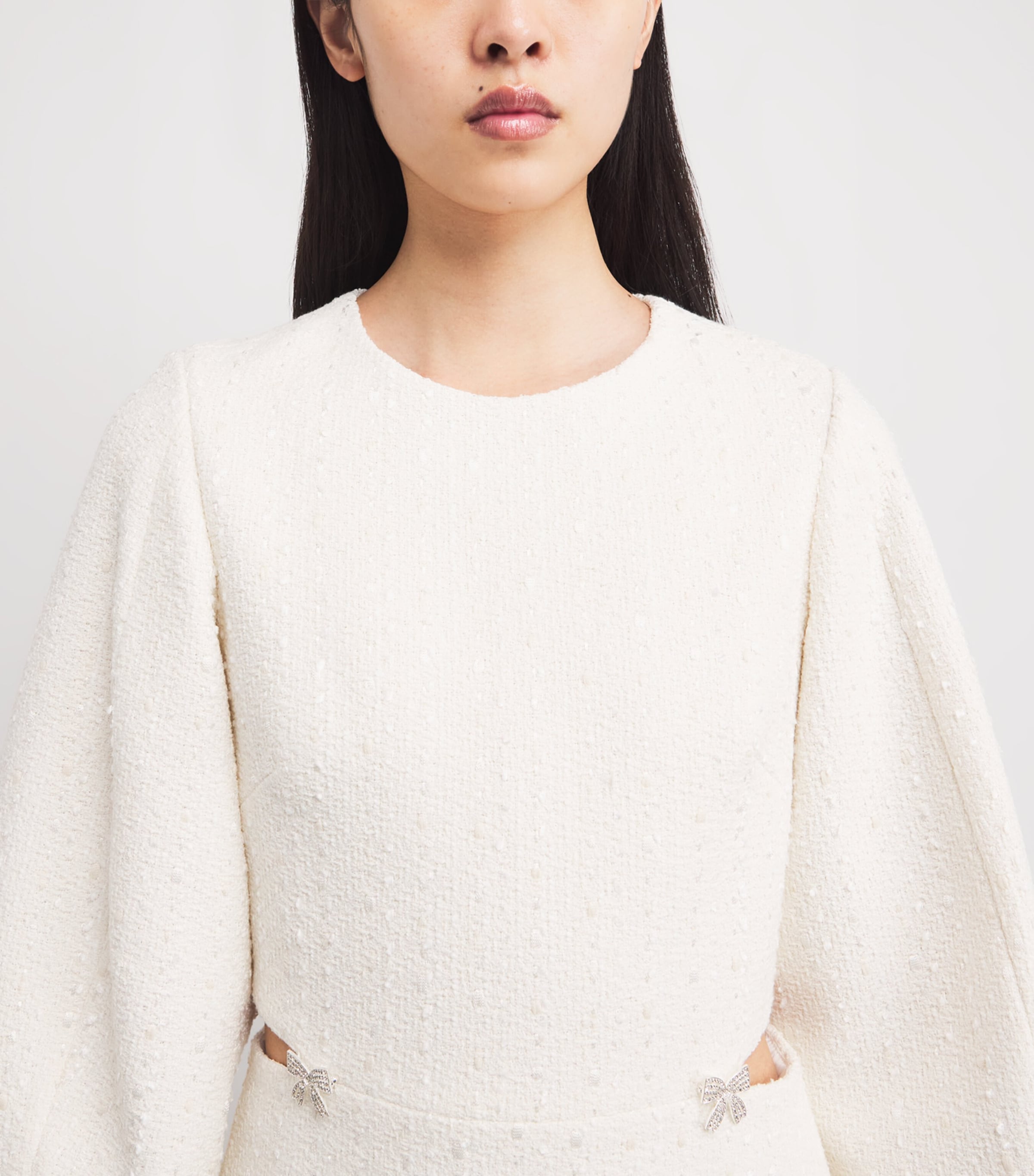 Tweed Balloon-Sleeved Mini Dress ECRU Image 4