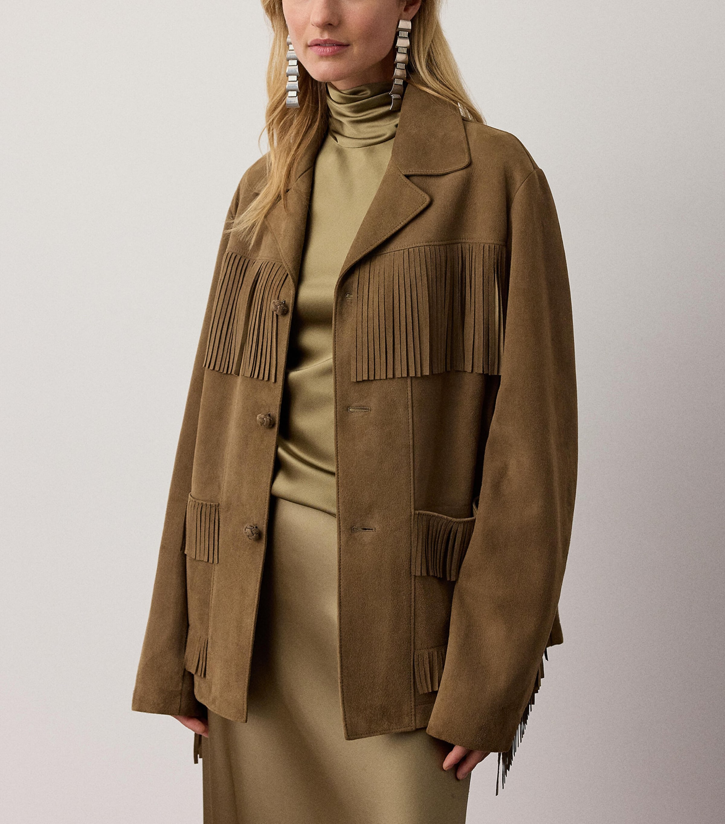 Ralph Lauren Collection Womens Suede Fringe Perce Jacket Portobello Image 3