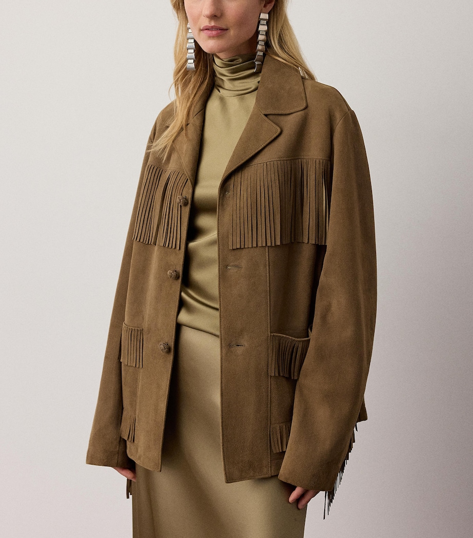 Ralph Lauren Collection Womens Suede Fringe Perce Jacket Portobello Image 3