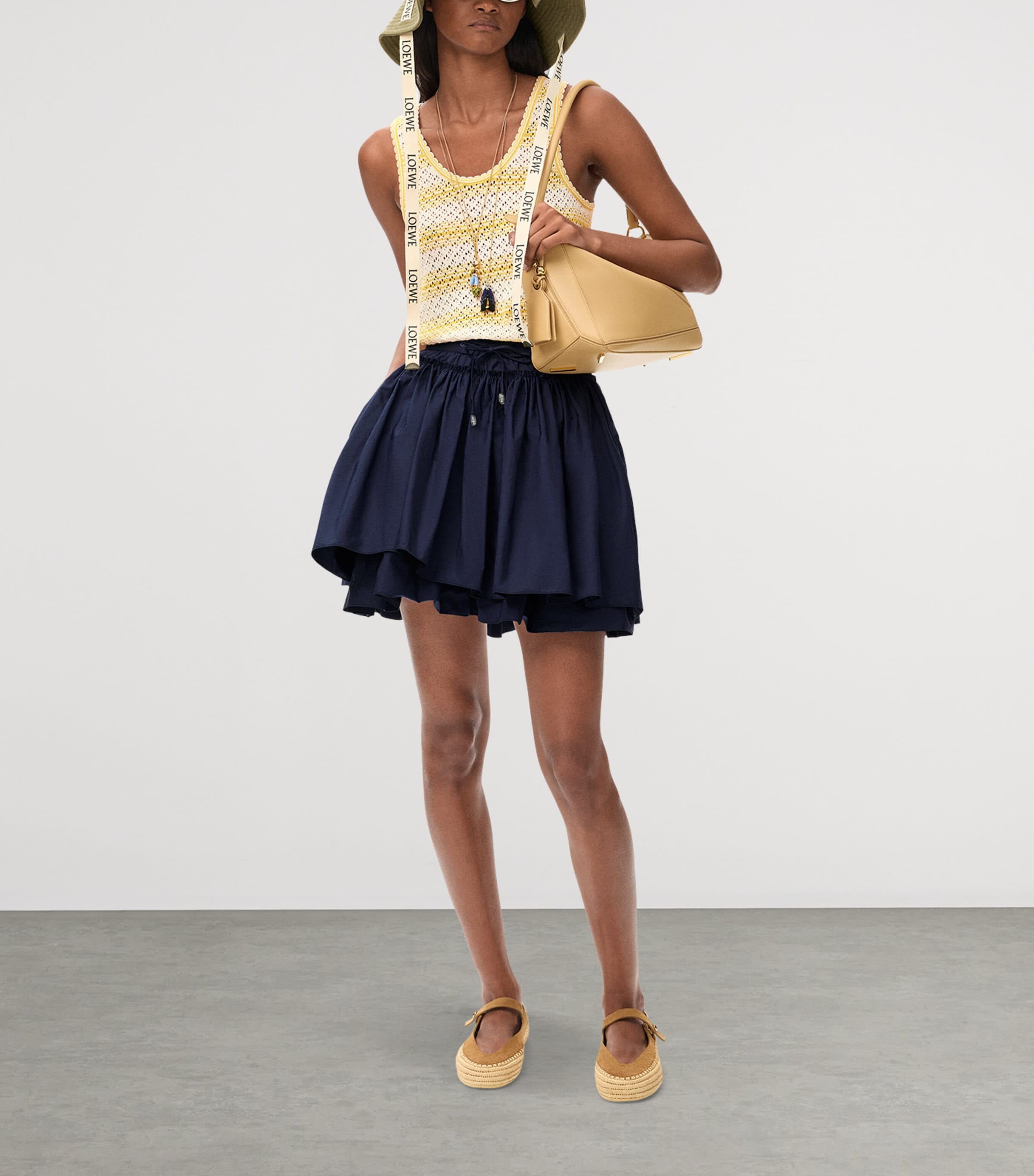 LOEWE Womens x Paula's Ibiza Cotton Drawstring Mini Skirt Navy Blue Image 2