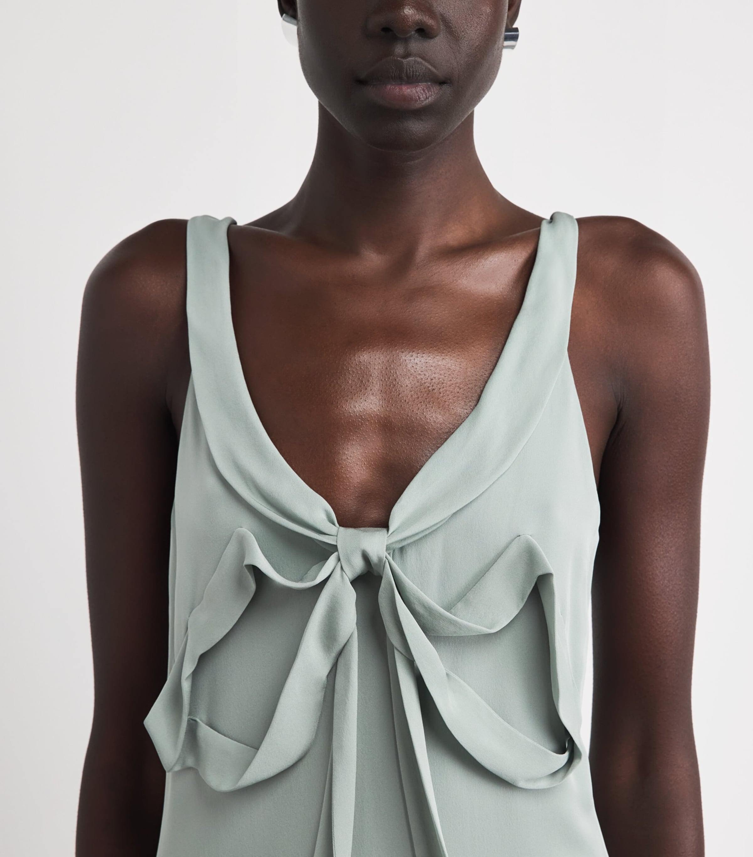 Acne Studios Womens Silk Bow-Appliqué Midi Dress Sage Green Image 3
