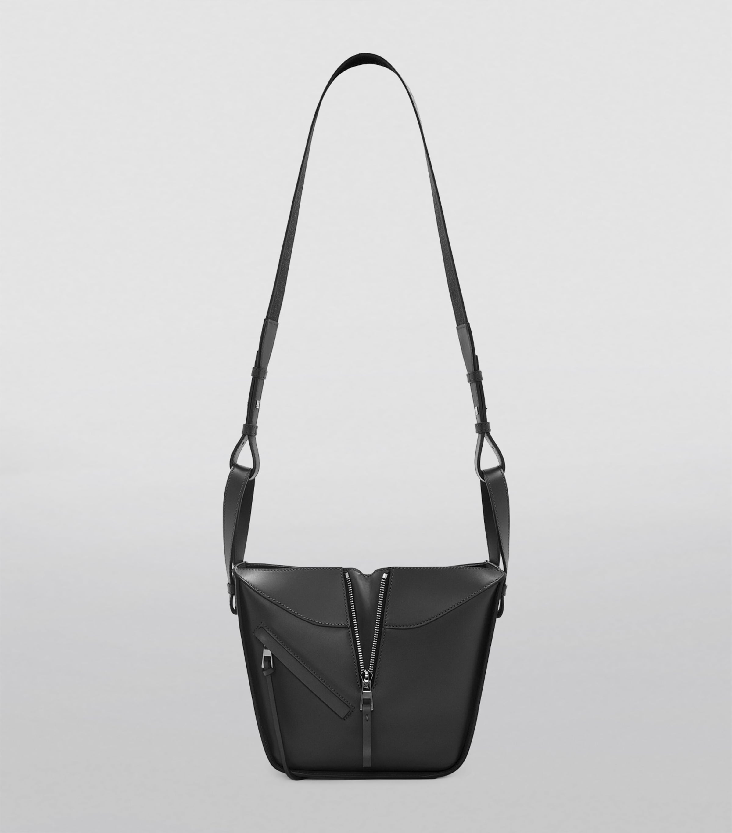 Leather Compact Hammock Top-Handle Bag BLACK Image 6