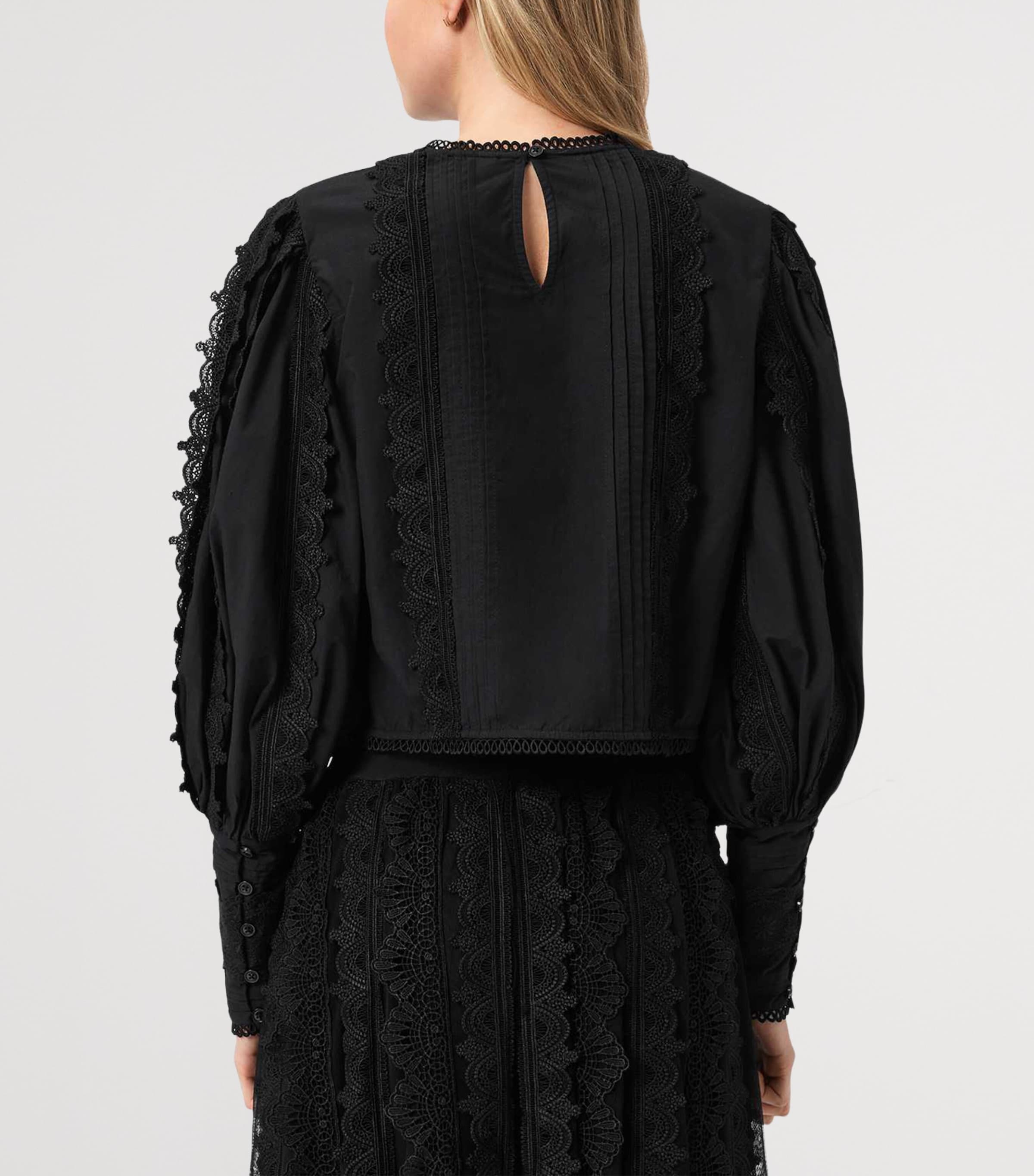 AllSaints Womens Cotton-Lace Long-Sleeve Top Black Image 4