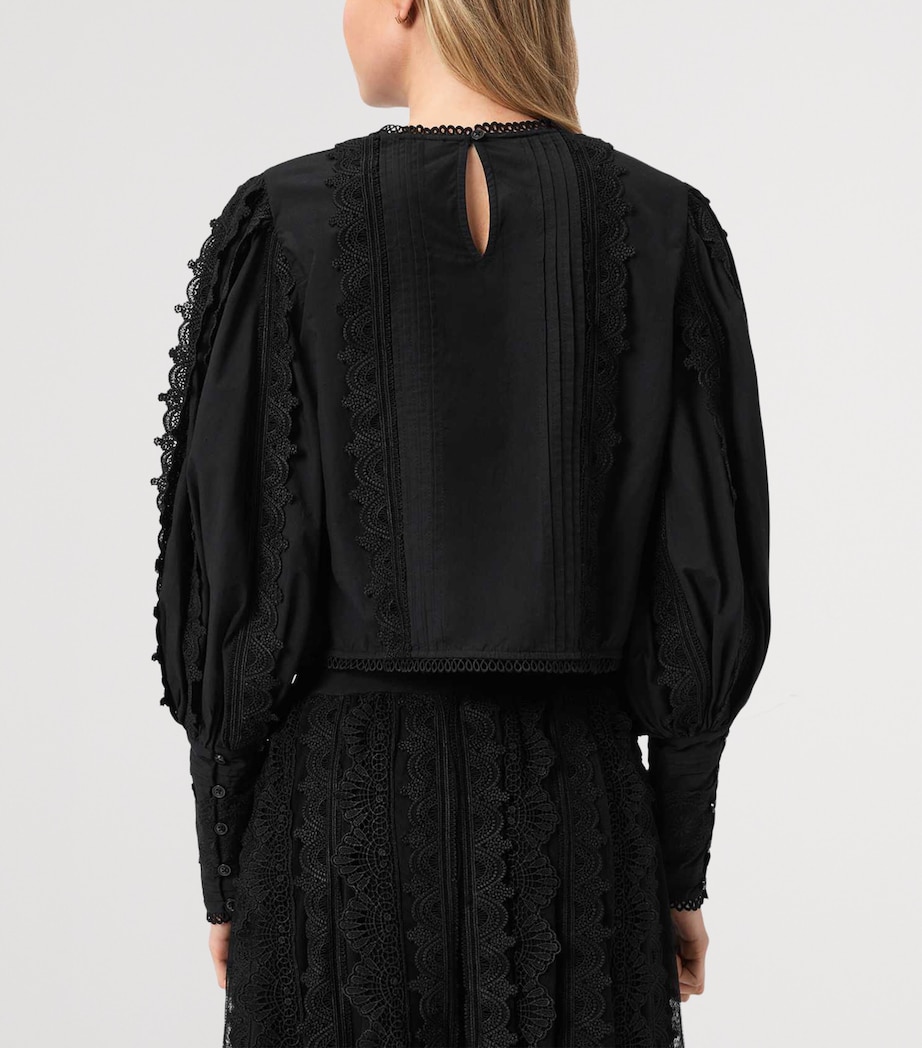 AllSaints Womens Cotton-Lace Long-Sleeve Top Black Image 4