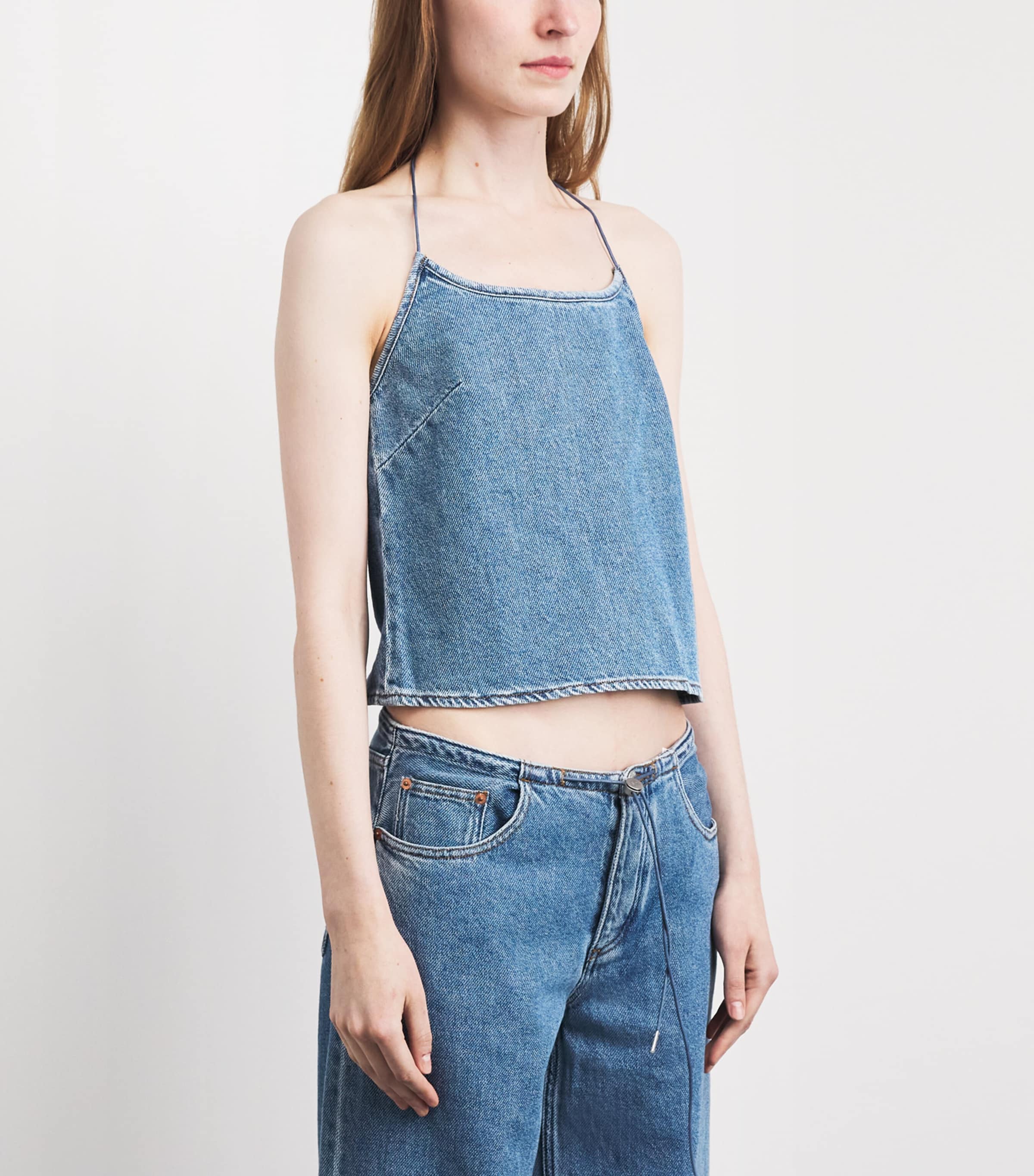 STILL HERE Womens Denim Toggle Tank Top Classic Blue Image 4