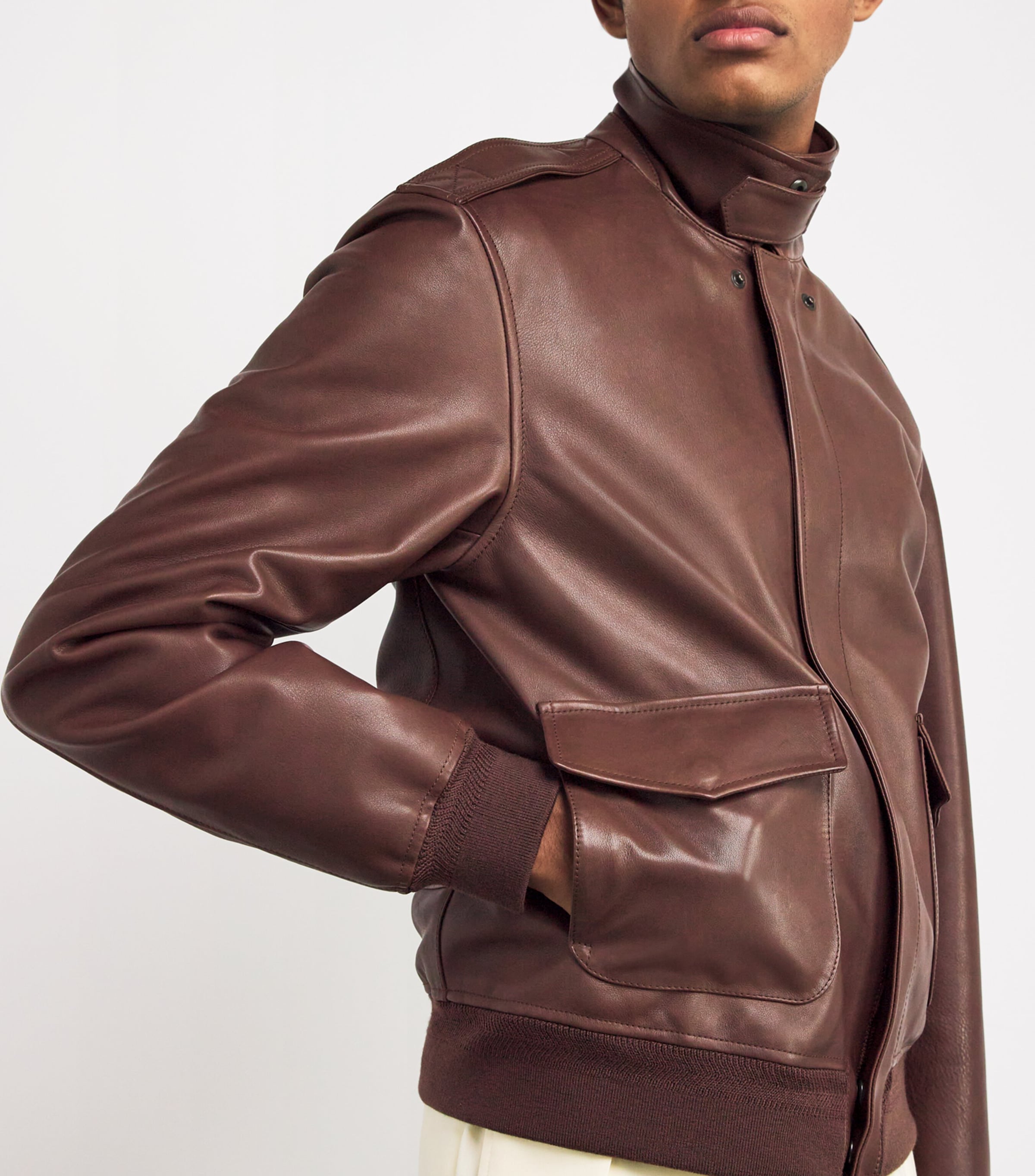 Ralph Lauren Purple Label Brown Leather Bomber Jacket | Harrods US