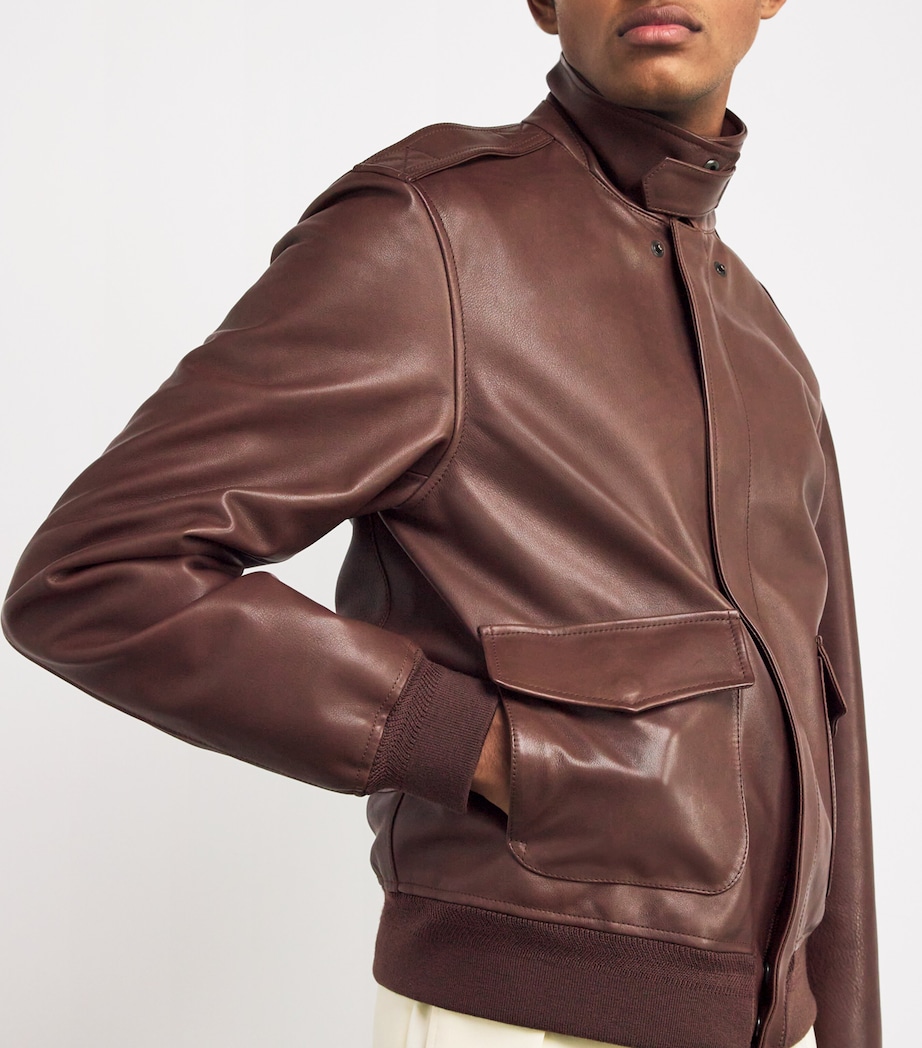 Ralph Lauren Purple Label Mens Leather Bomber Jacket Vntg Montecito Brwn Image 7