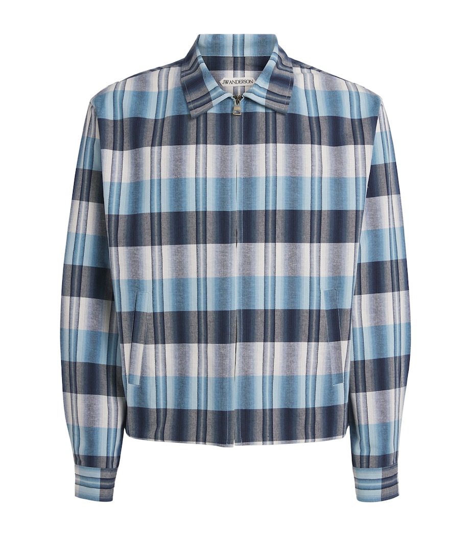 JW Anderson Mens Cotton Check Bomber Jacket Navy/blue Image 1