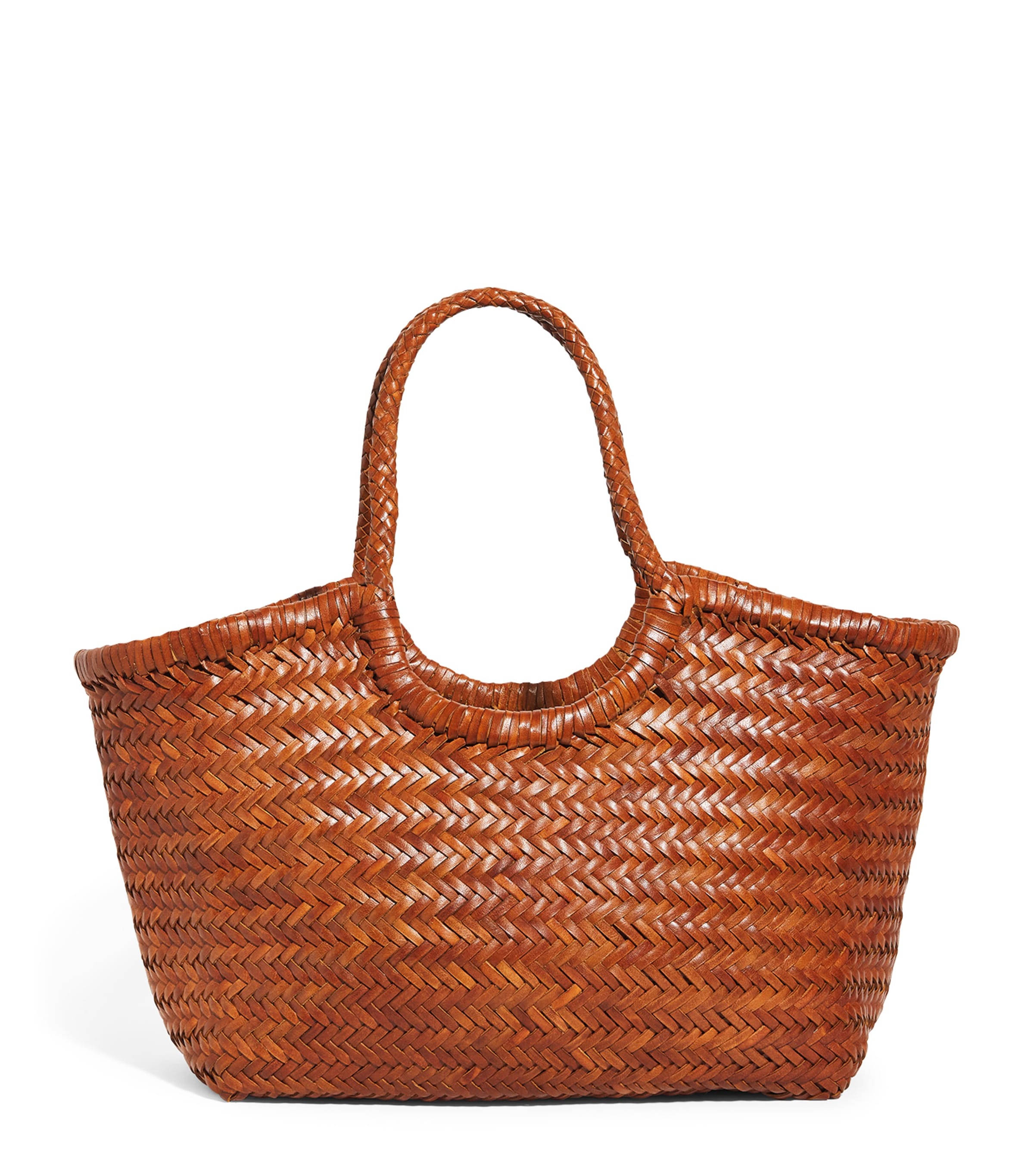Large Leather Woven Nantucket Tote Bag TAN Image 1