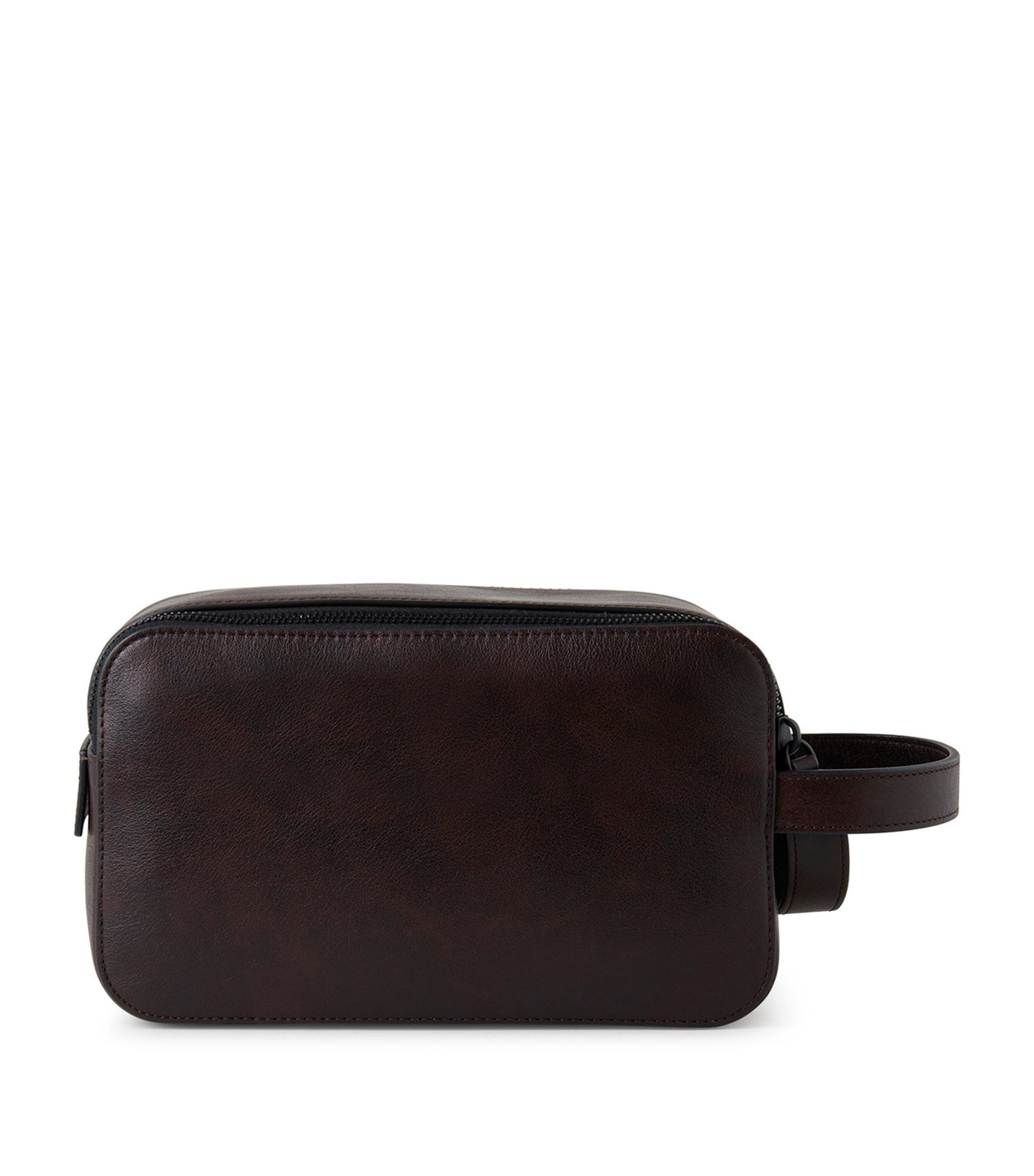 Leather Double-Zip Wash Bag DARK CHOCOLATE Image 3