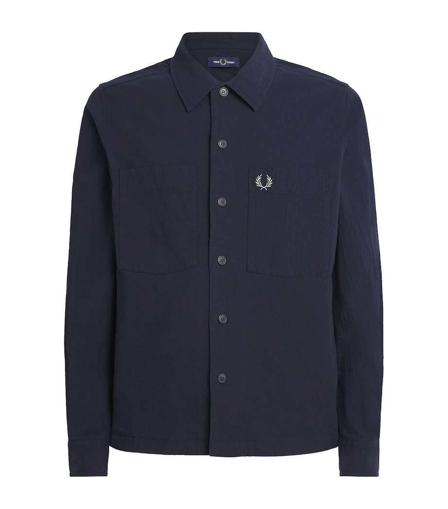 Fred Perry Mens Seersucker Double-Pocket Overshirt Navy Image 1