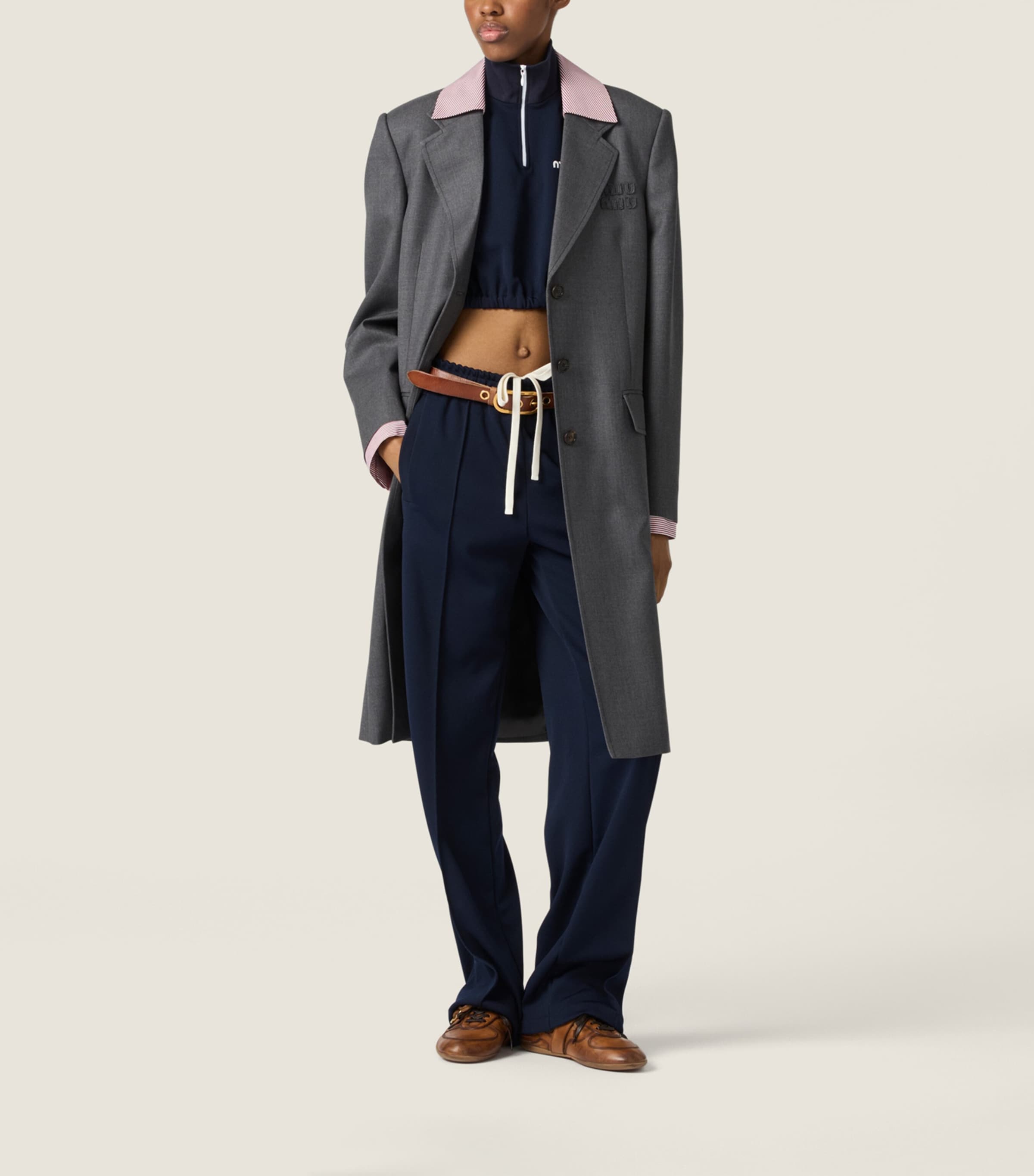 Miu Miu Womens Wool Gabardine Coat Grey Image 2