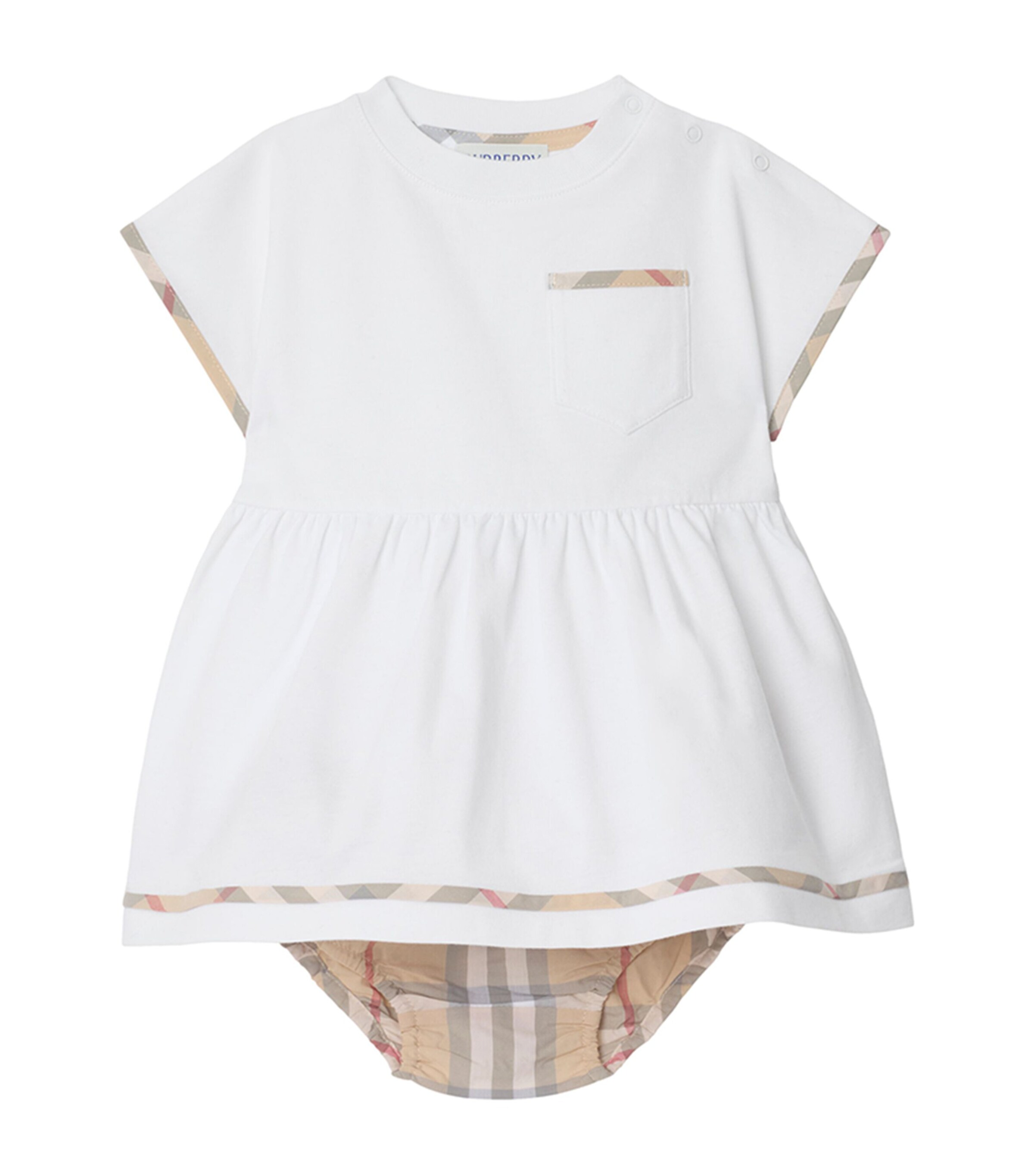 Burberry Kids Cotton Check-Trim Dress and Bloomers Set (1-18 Months) White Image 1