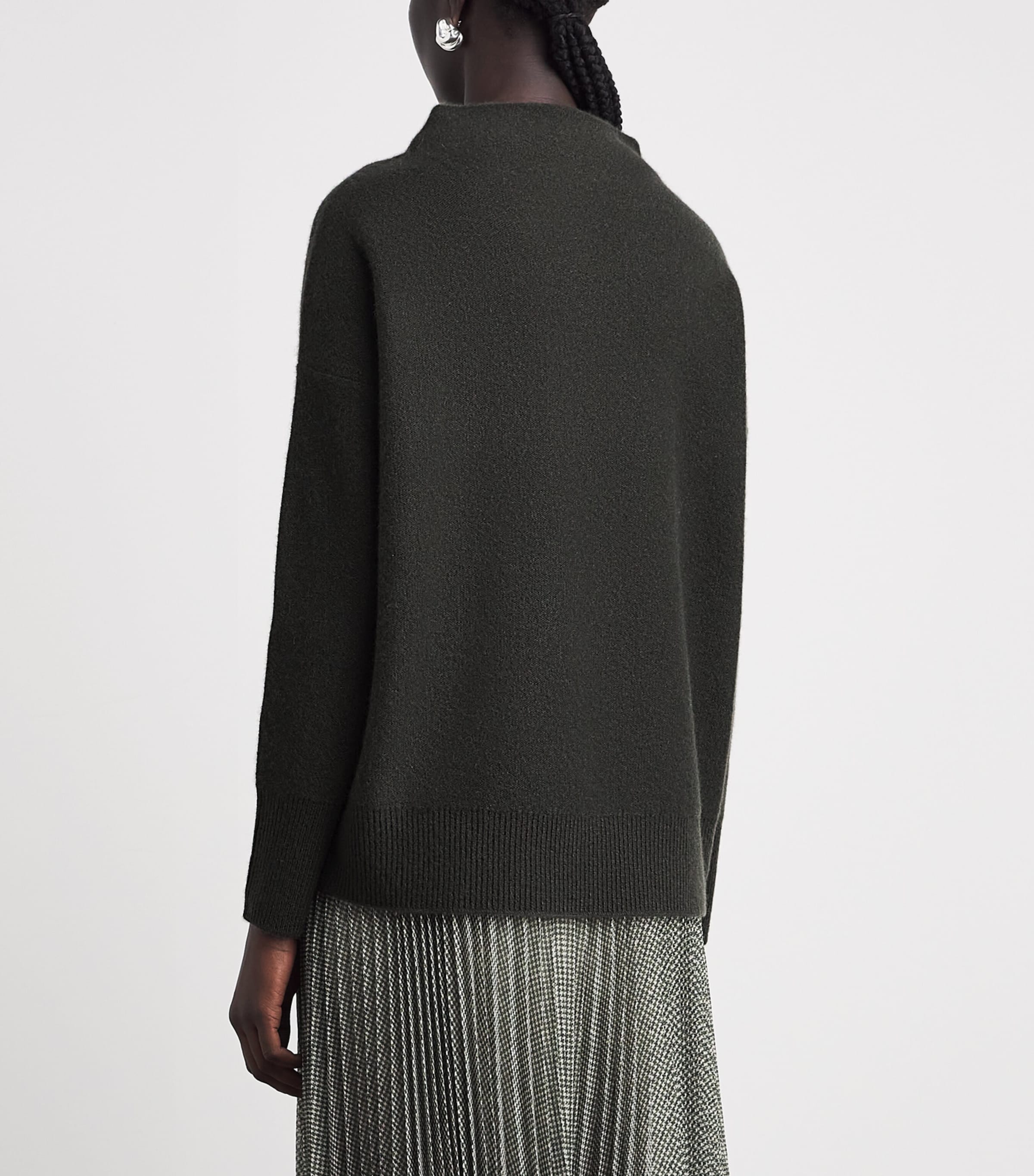 Vince Womens Cashmere Funnel-Neck Sweater Dark Moss Image 4
