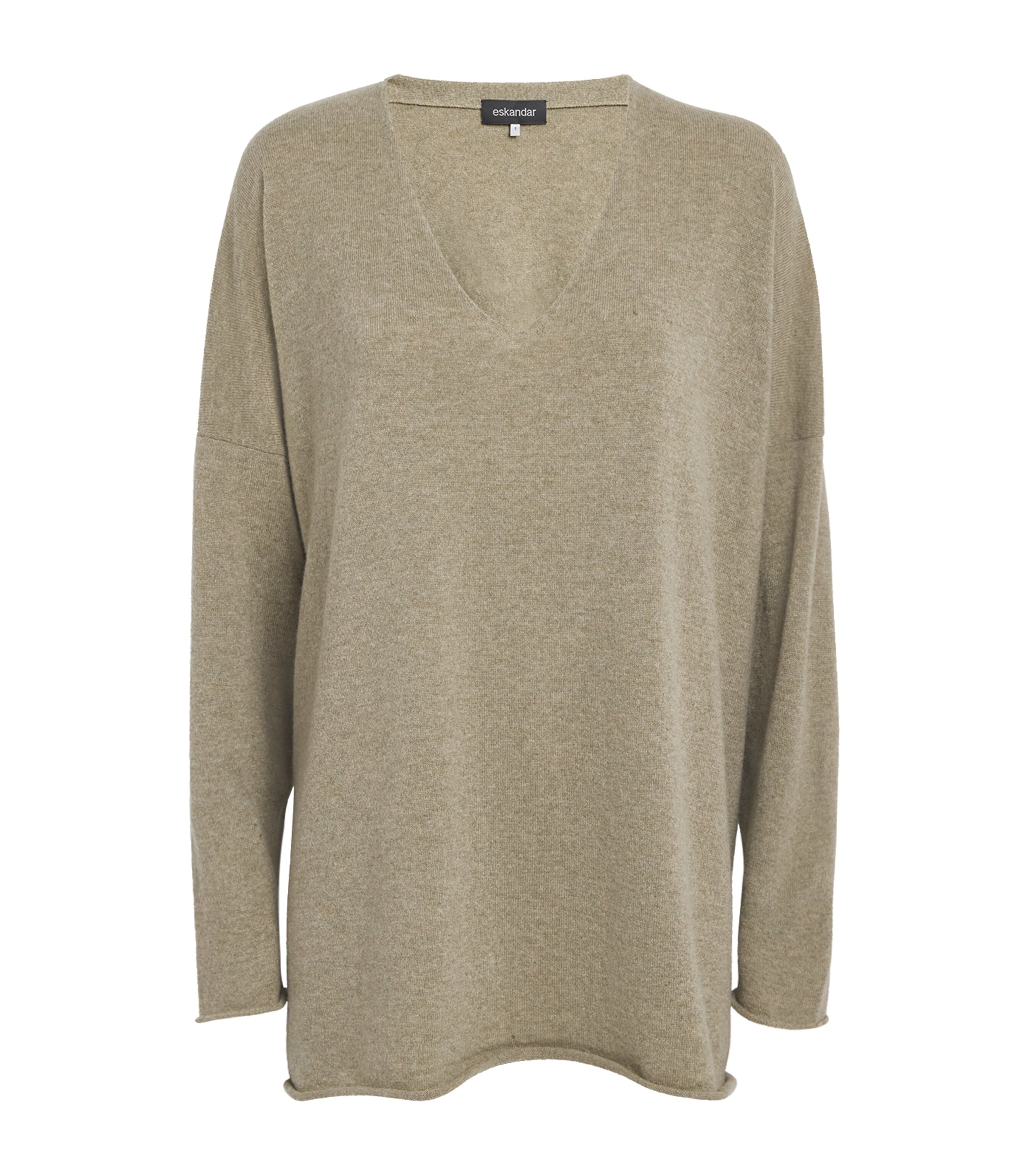 Eskandar Cashmere V-neck Long Sweater In Green