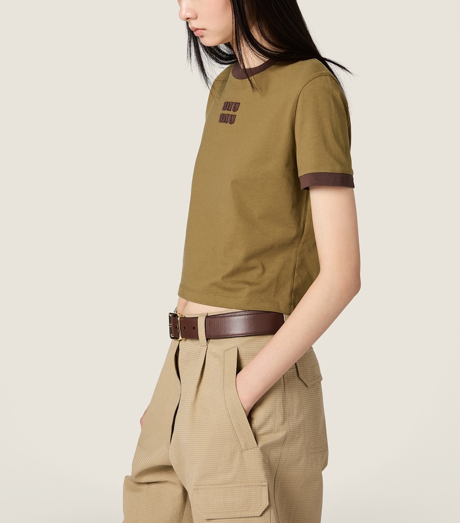 Miu Miu Womens Cotton Jersey Logo T-Shirt Image 5