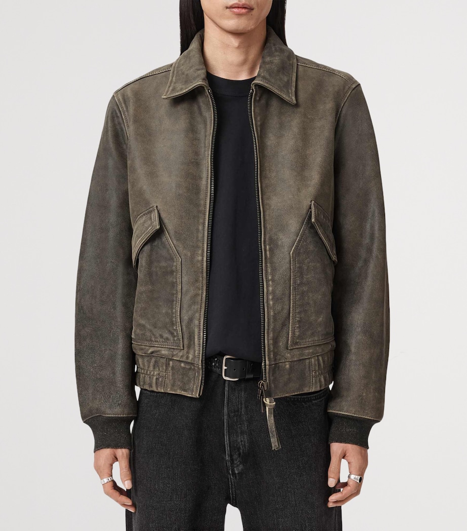 AllSaints Mens Marland Aviator Leather Jacket Black Beige Image 3
