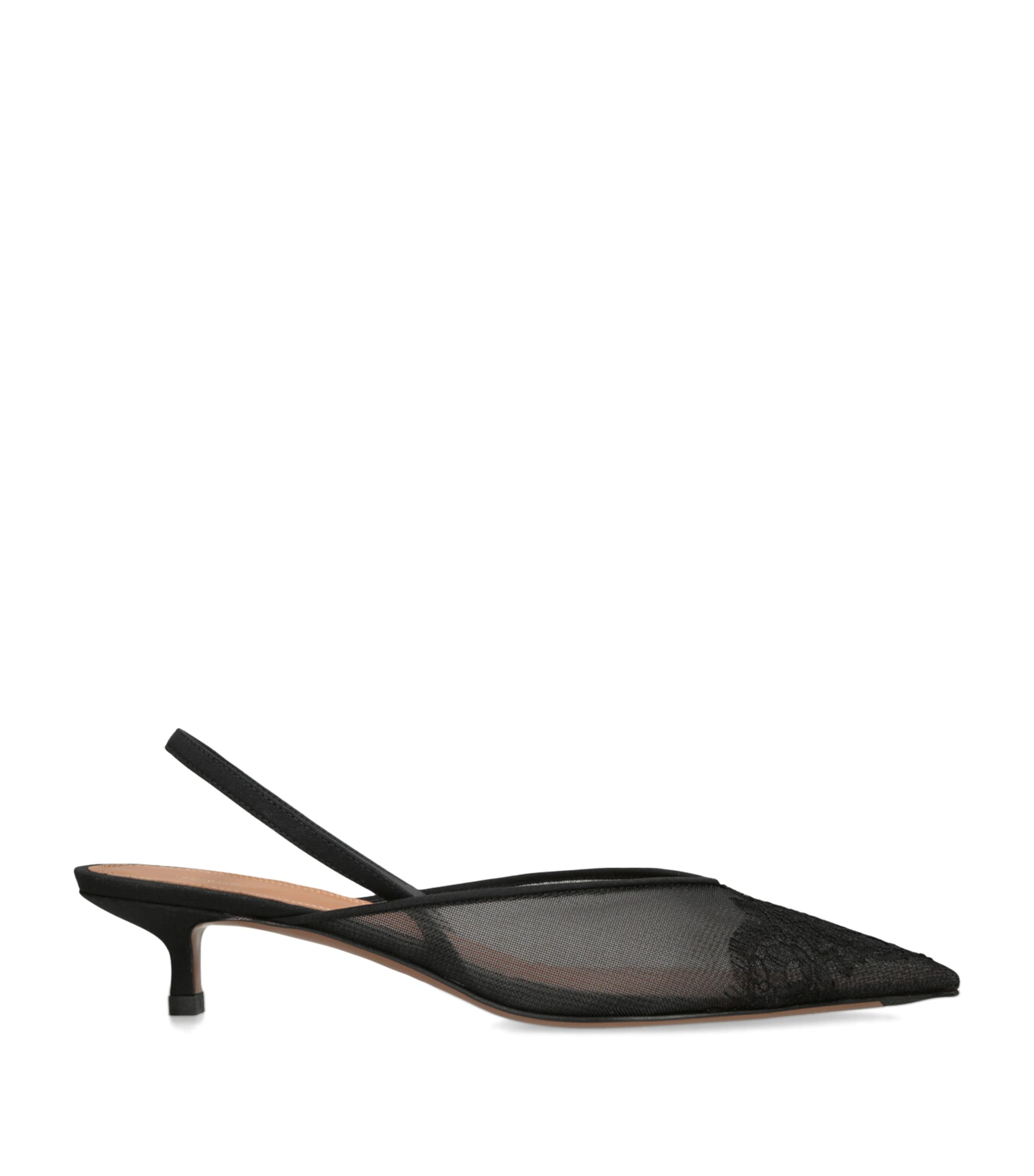 Neous Irena Lace And Satin-trimmed Mesh Slingback Pumps In Black